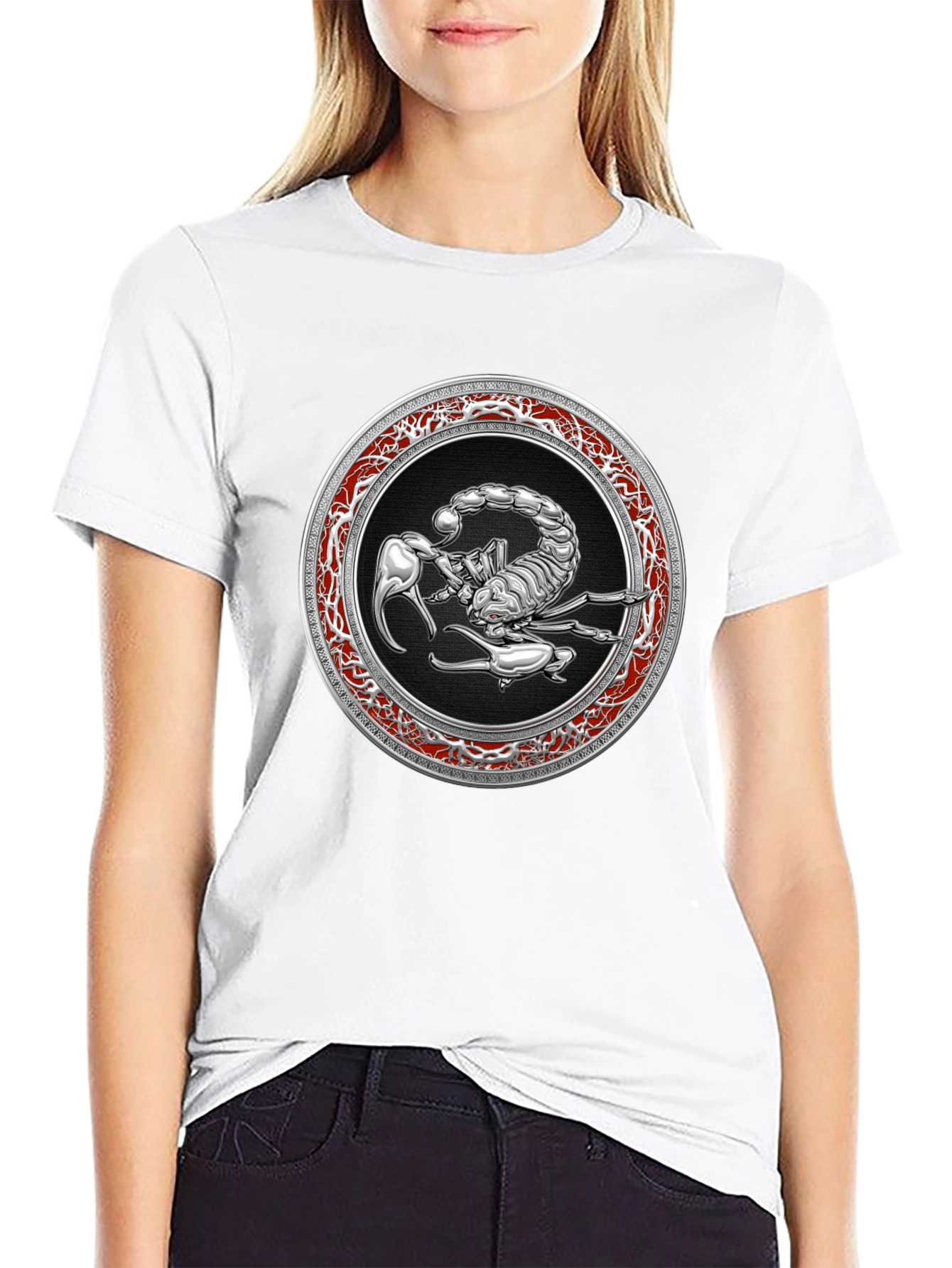 Black Scorpion Graphic Tee - Bold Silver Zodiac Design view 9