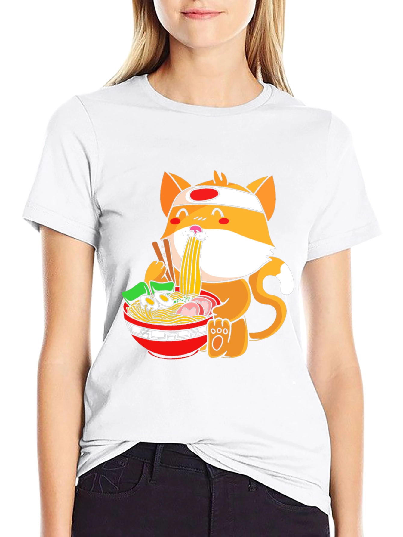 Black Ramen Cat Graphic Tee - Casual Black T-Shirt view 9
