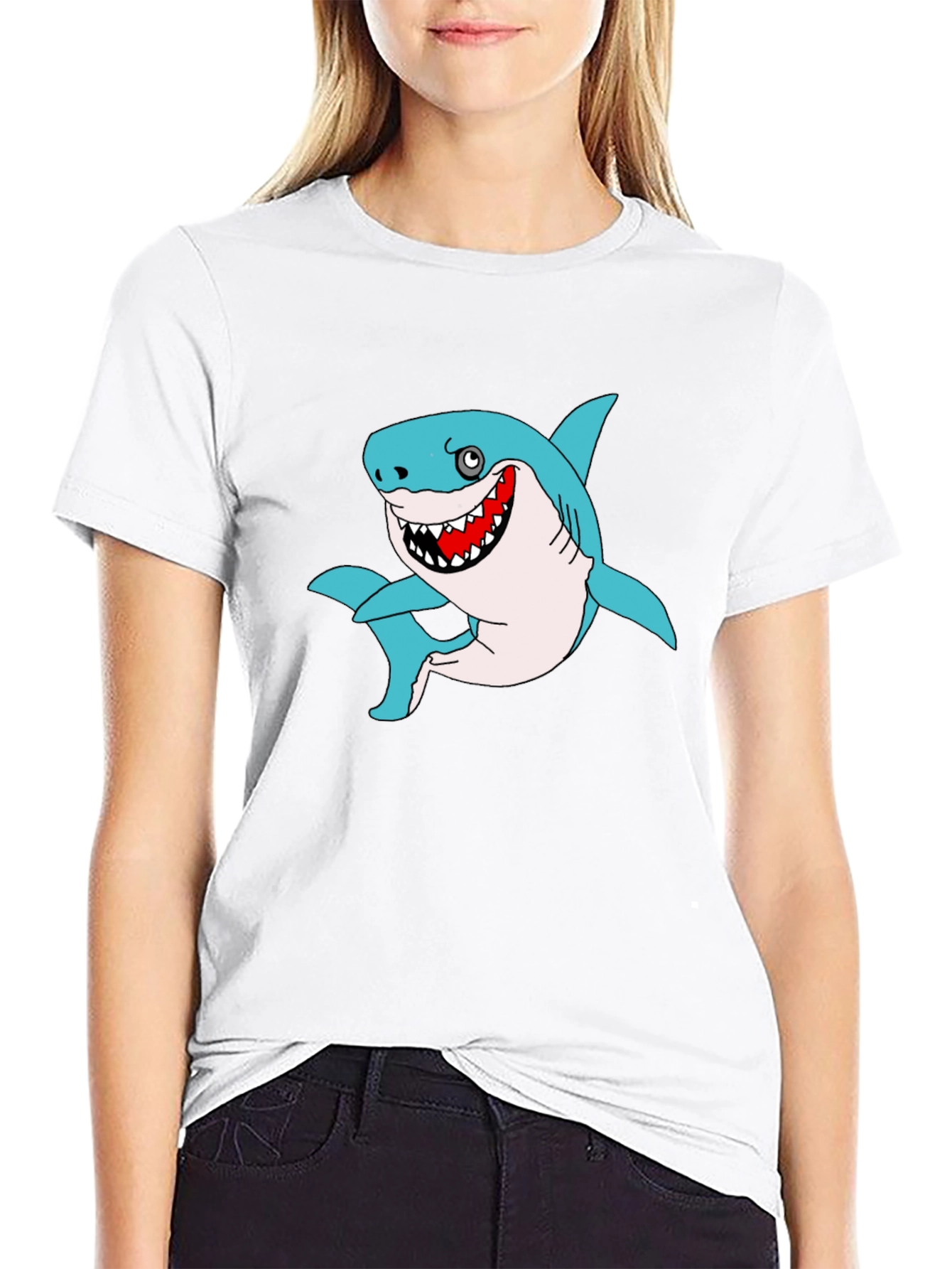Black Funny Shark Graphic Black T-Shirt view 9