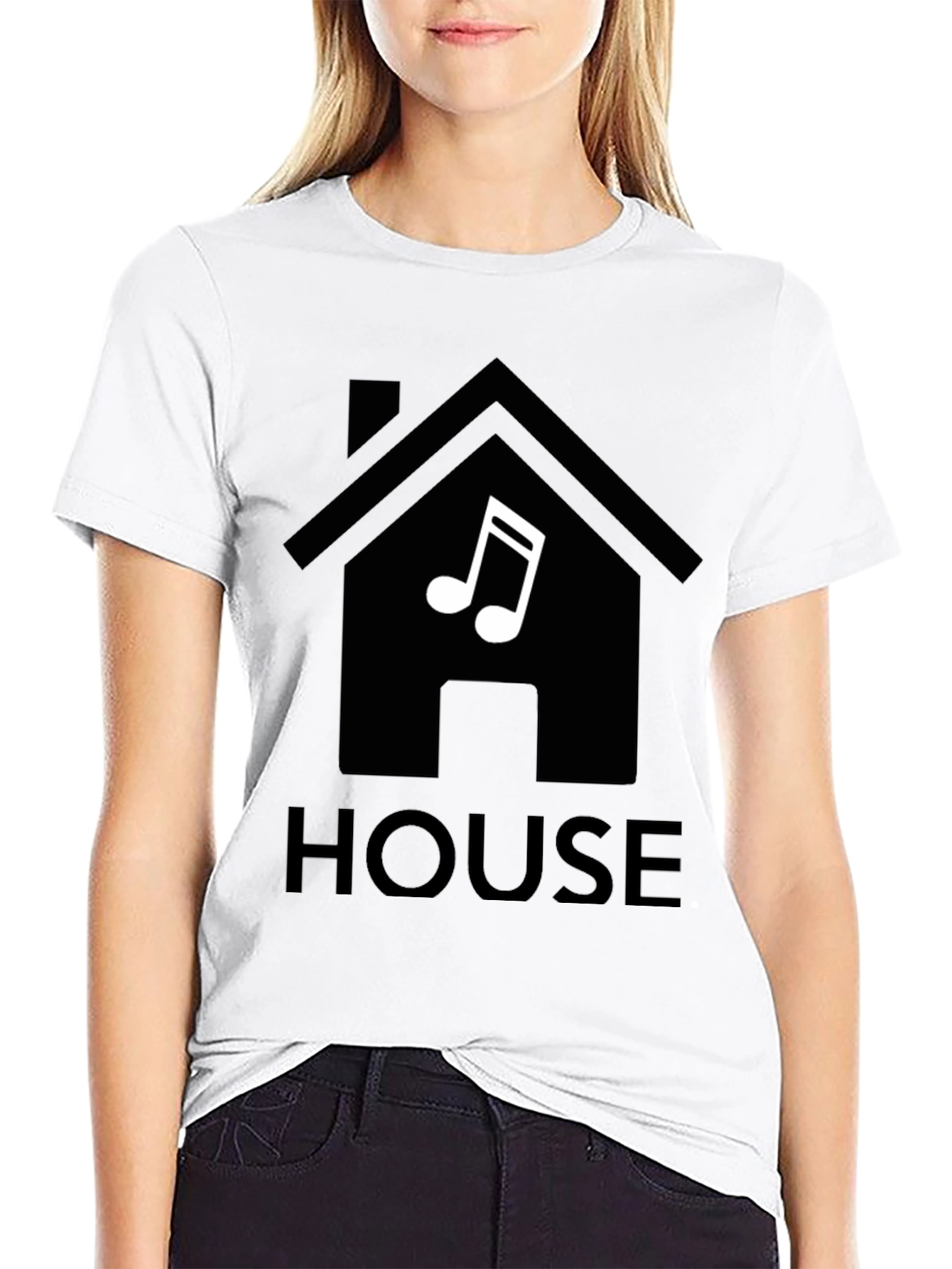 Black House Music T-Shirt, Black, Minimalist Design view 9