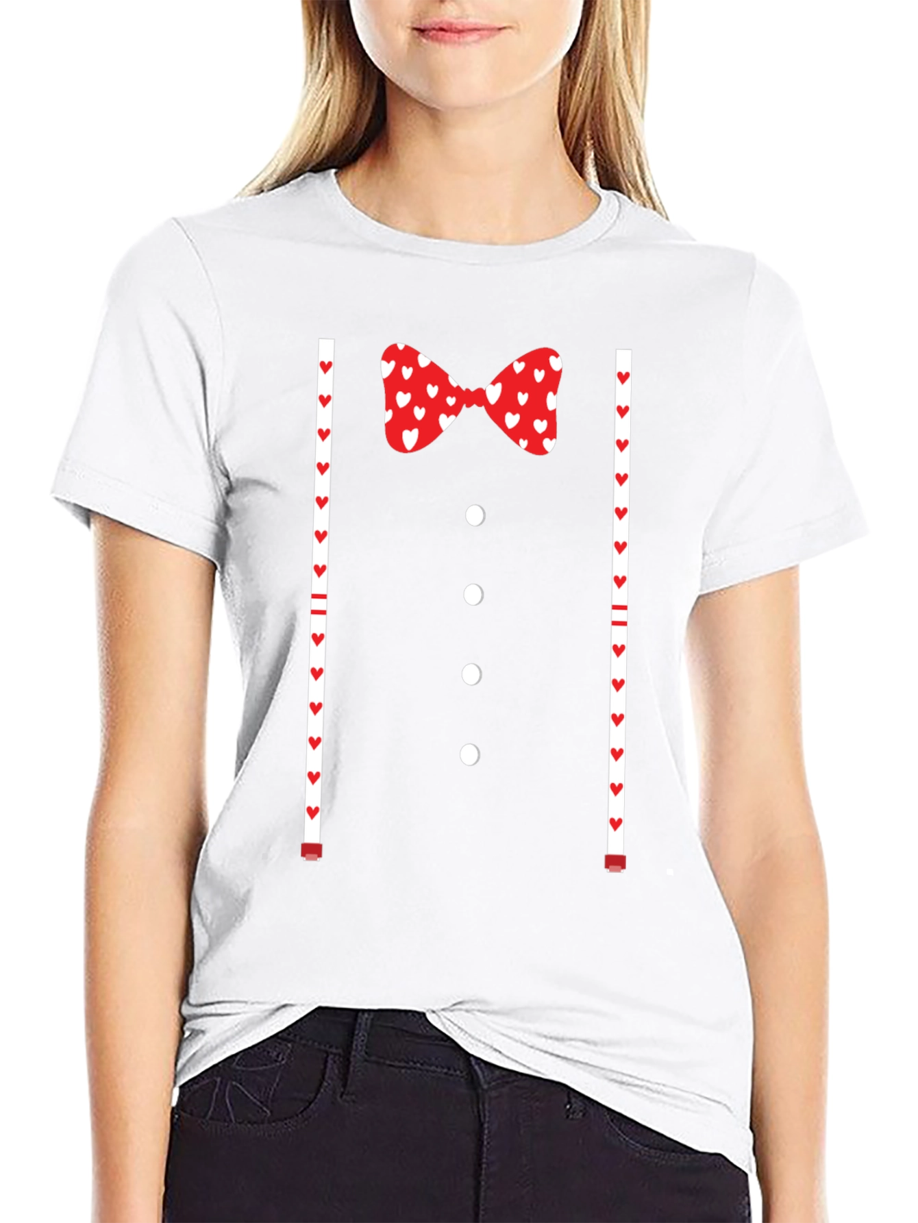 Valentine's Tuxedo Bowtie Heart Print T-Shirt - 9