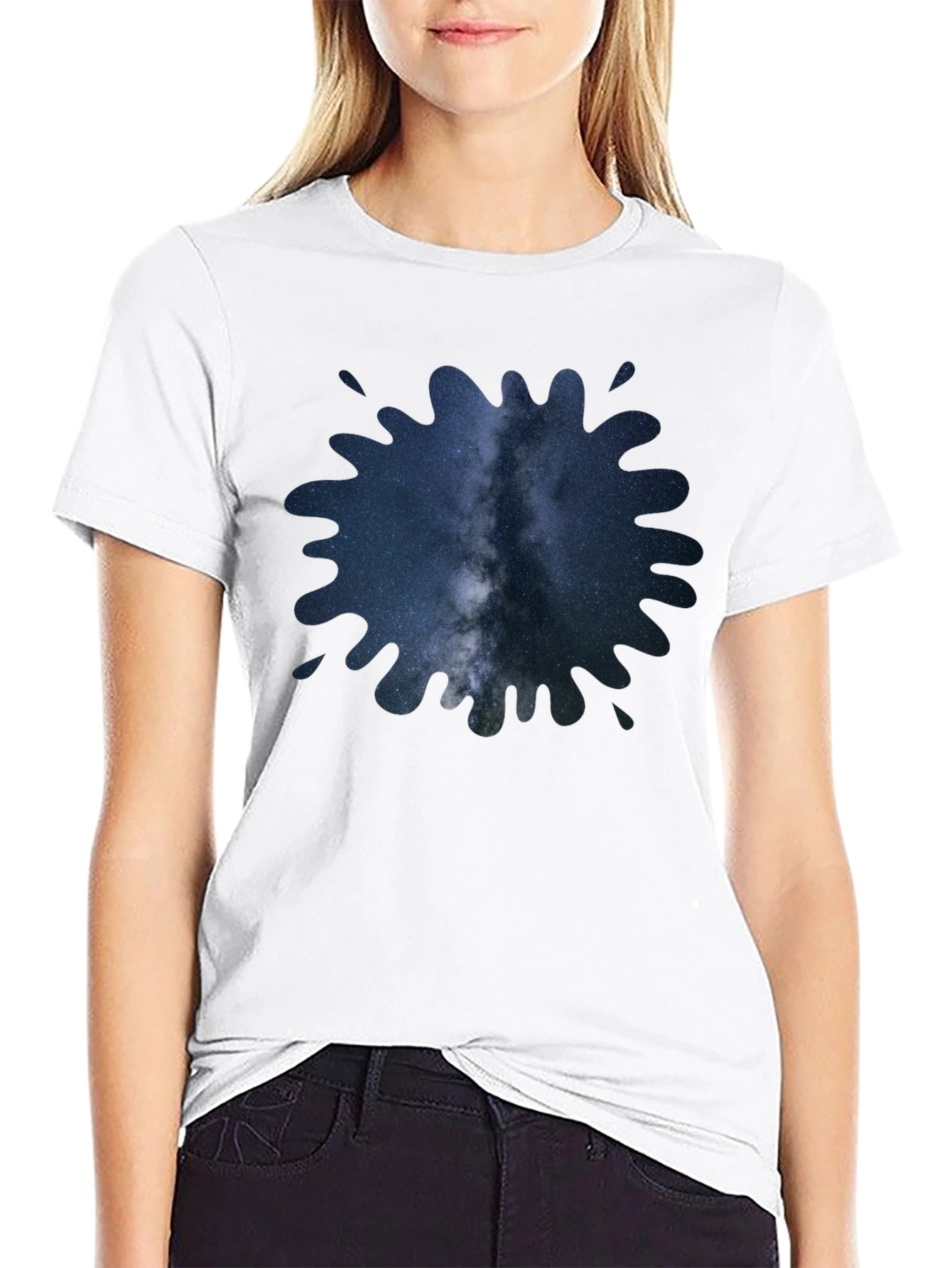 Black Galaxy Splash T-Shirt - Unique Space Design view 9