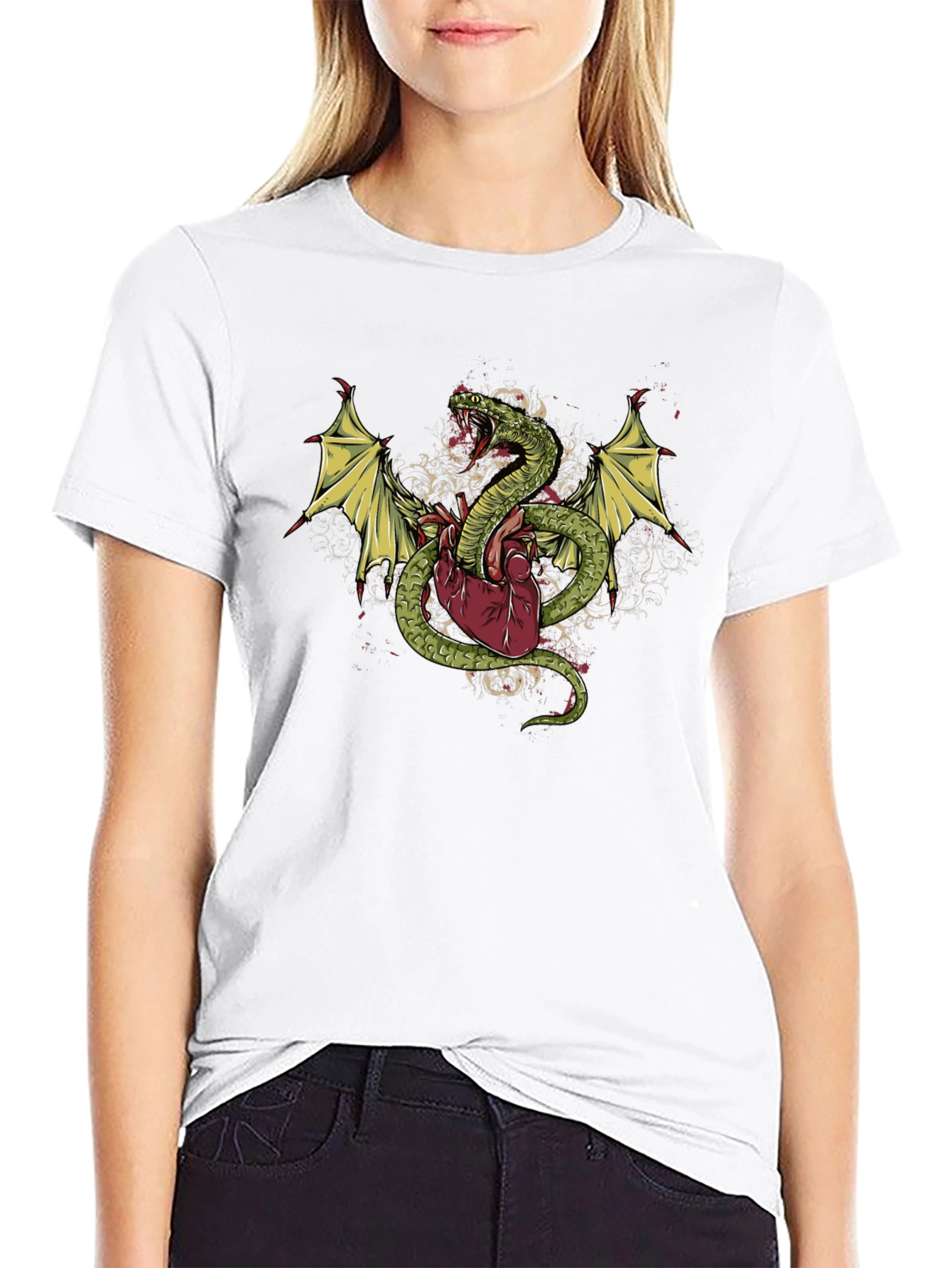 Black Snake & Heart Graphic T-Shirt - Edgy Style view 9