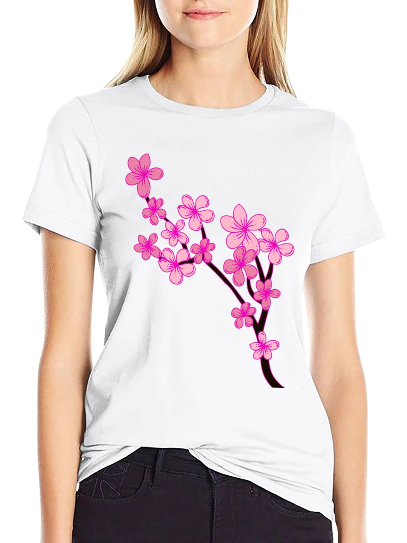 Black Floral Blossom Graphic Tee - Stylish Black T-Shirt view 9