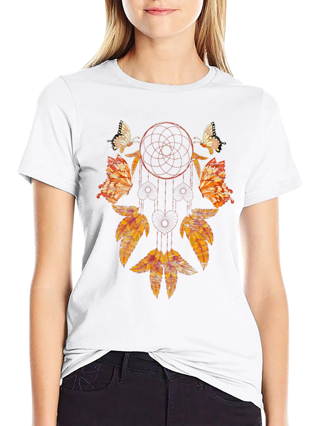Black Dreamcatcher Butterfly Graphic Tee - Stylish Black Shirt view 9