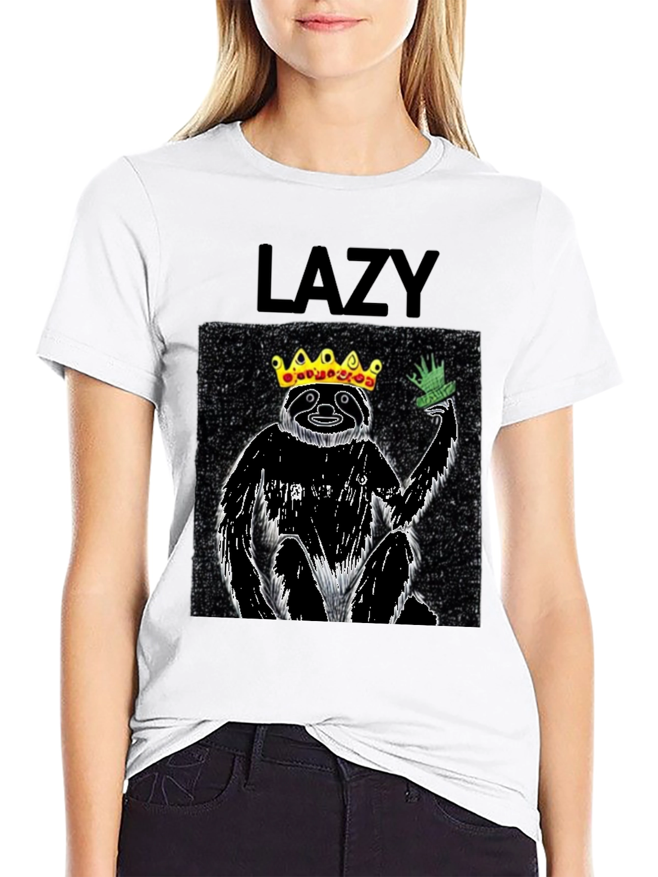 Black Lazy King Sloth Graphic Tee - Black Cotton T-Shirt view 9