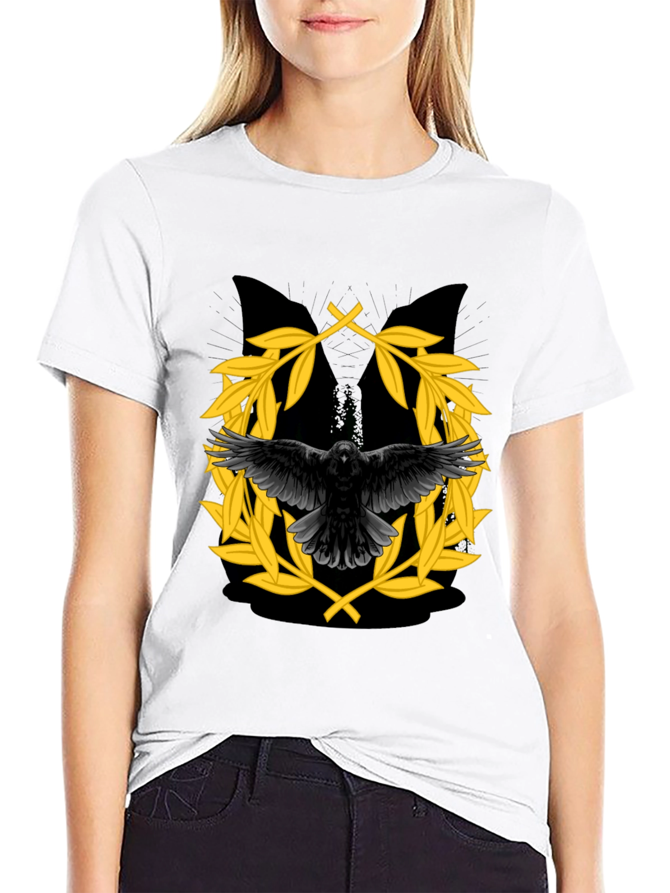 Black Raven & Laurel Wreath Graphic T-Shirt view 9