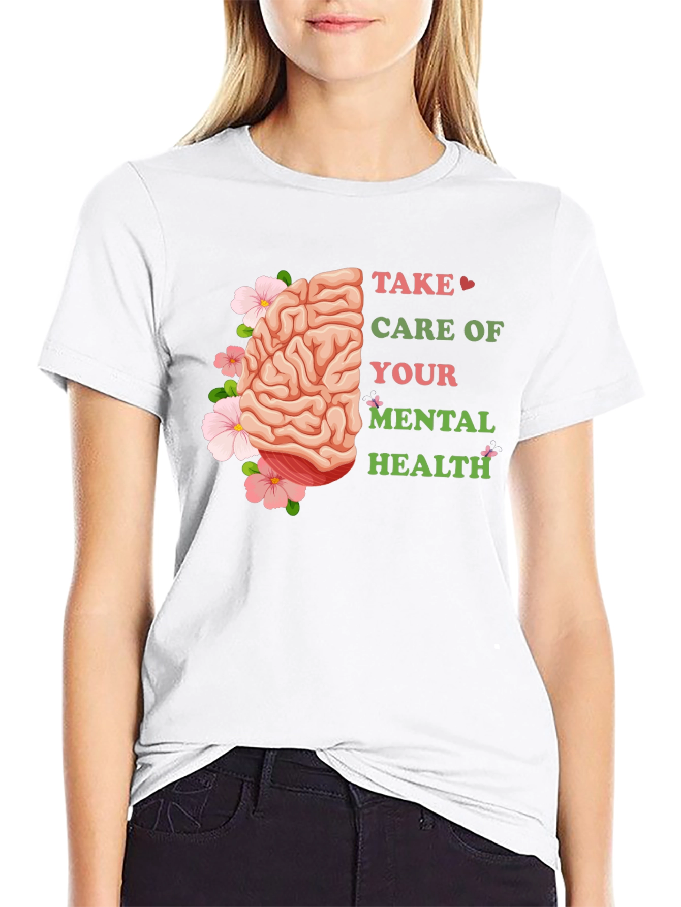 Black Mental Health Awareness T-Shirt: Floral Brain Design view 9