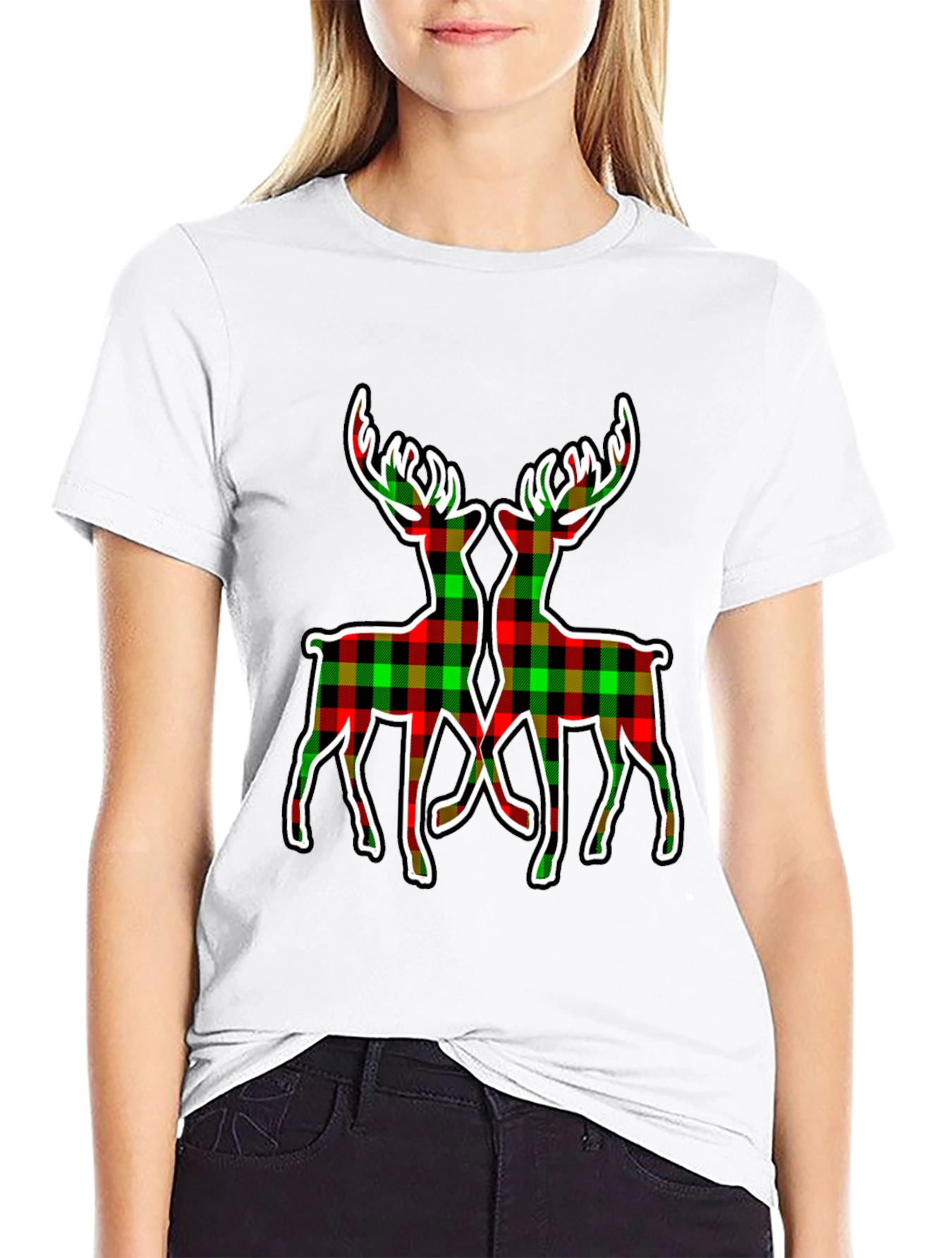 Black Plaid Deer Graphic Tee - Holiday Style view 9