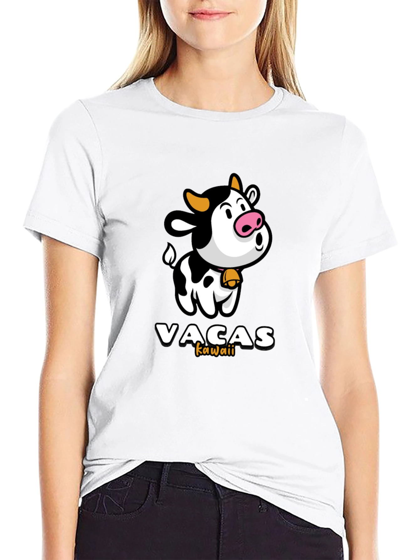Black Kawaii Cow T-Shirt - Cute Animal Graphic Tee view 9
