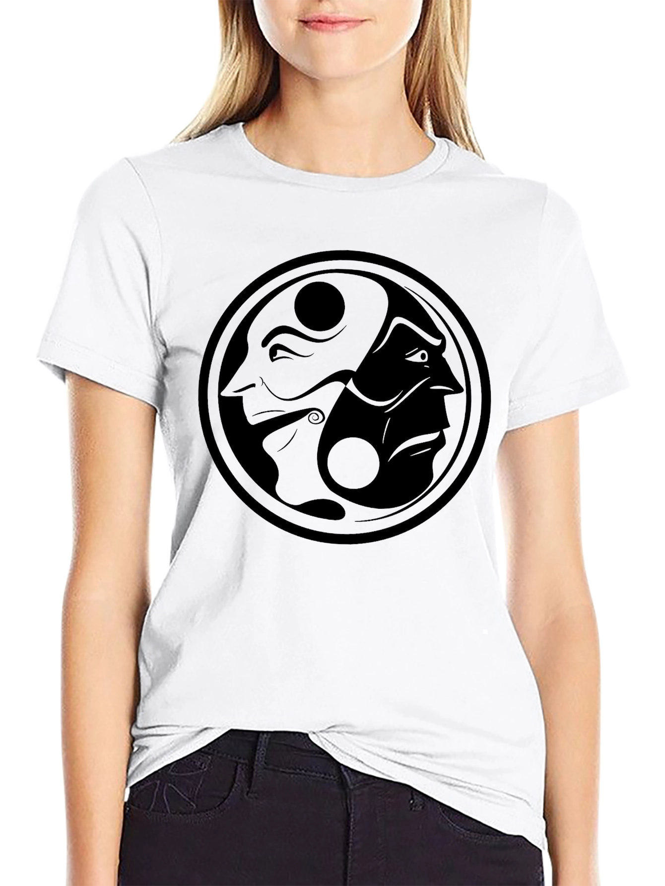 Black Yin Yang Faces Graphic T-Shirt - Mens Black Tee view 9