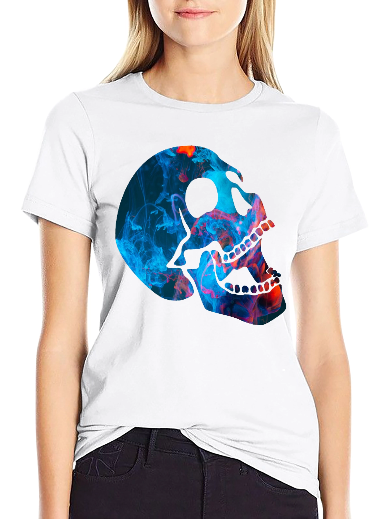 Black Smoky Skull Graphic T-Shirt - Black view 9