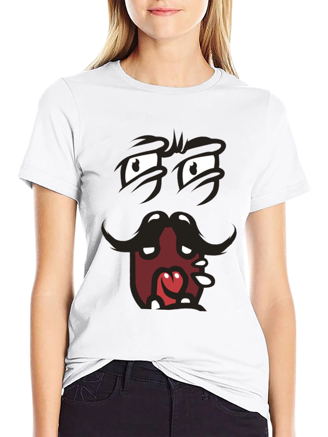Black Funny Cartoon Face Graphic Black T-Shirt view 9