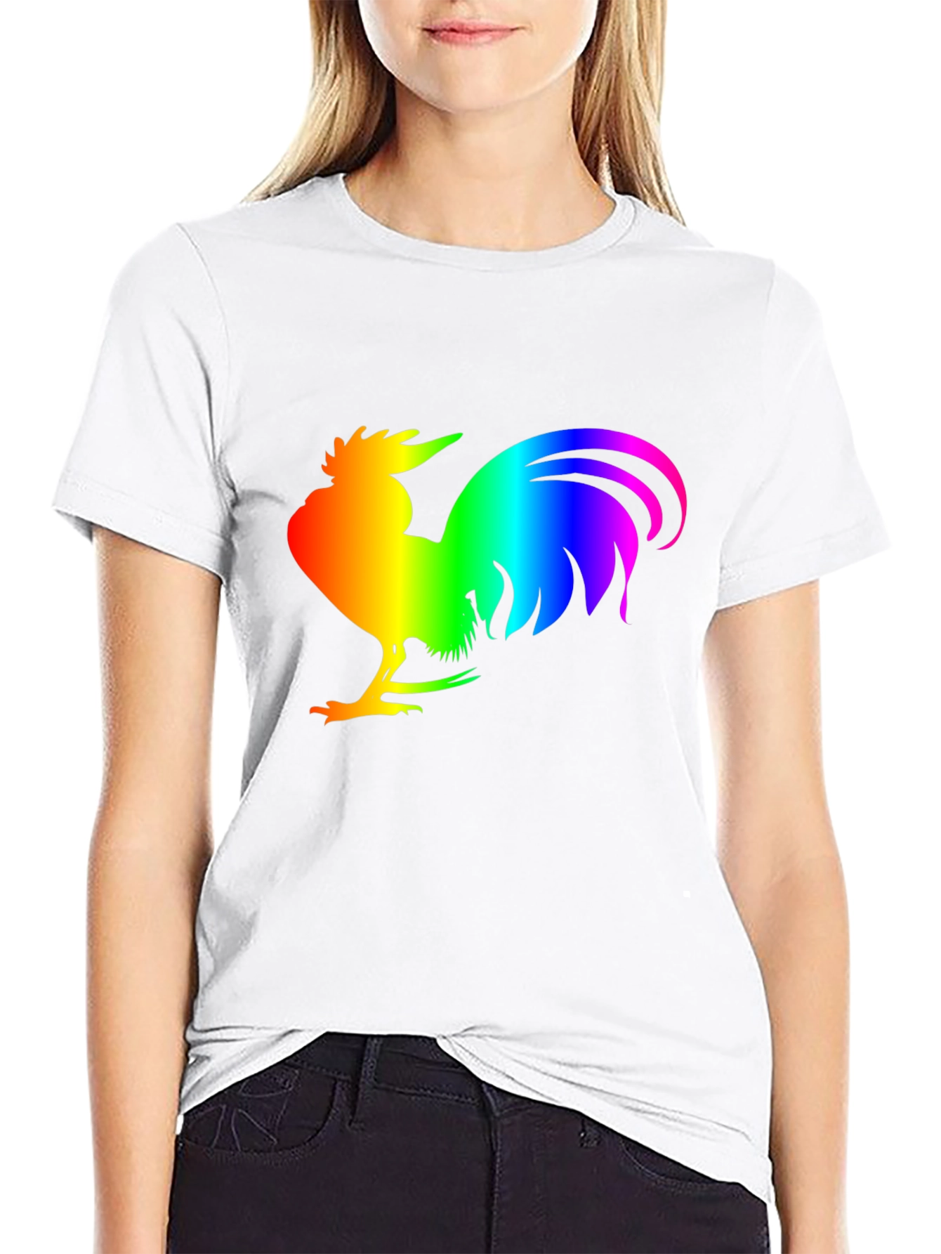 Black Rainbow Rooster Graphic Tee - Black Cotton Comfort view 9