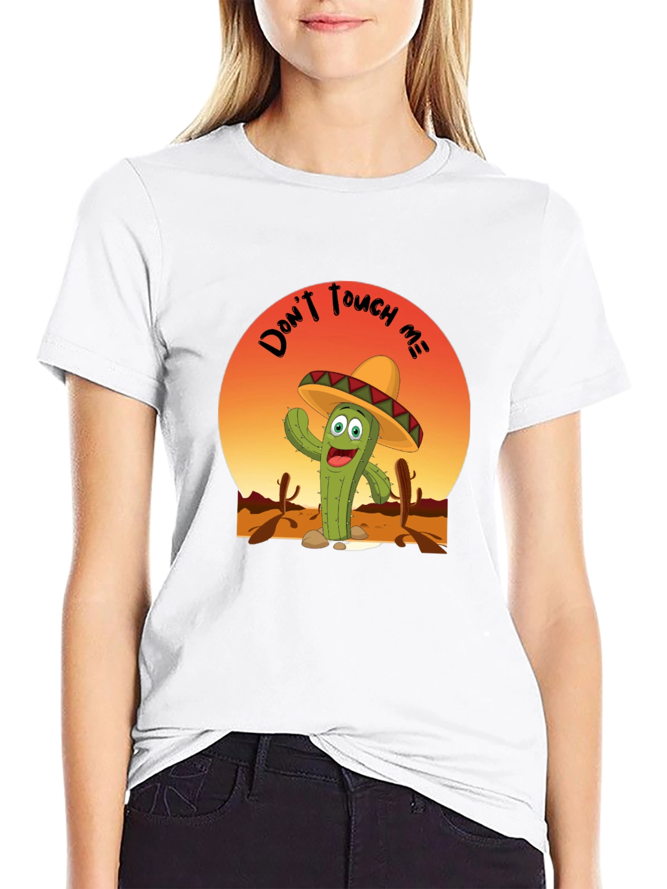 Black Funny Cactus 'Don't Touch Me' T-Shirt view 9
