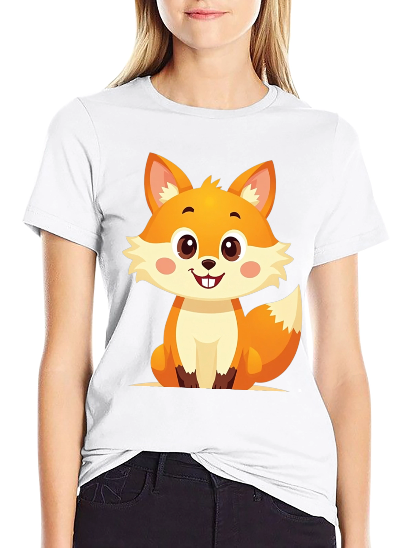 Black Cute Cartoon Fox Graphic Tee view 9