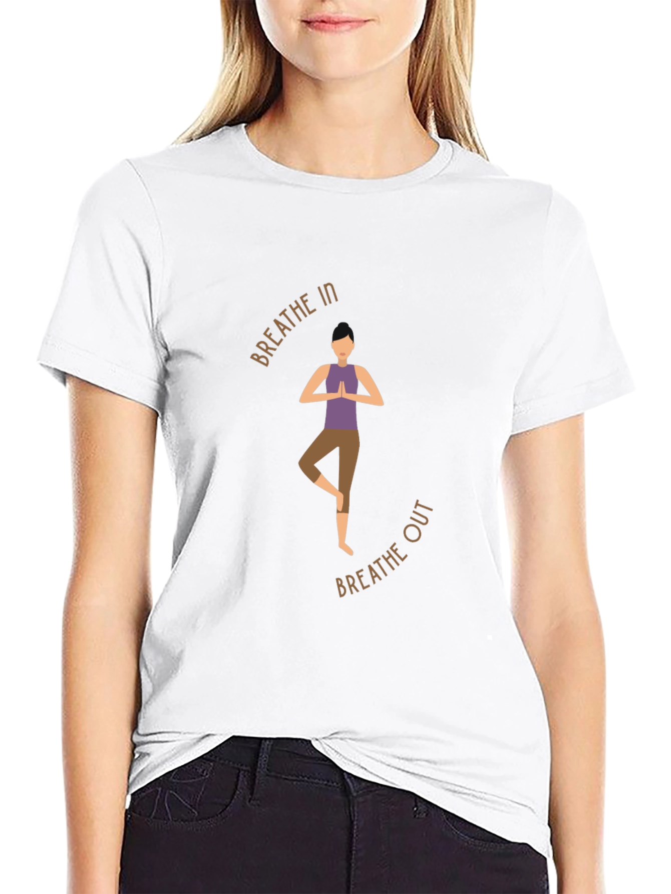 Black Breathe In, Breathe Out Yoga Graphic Black T-Shirt view 9