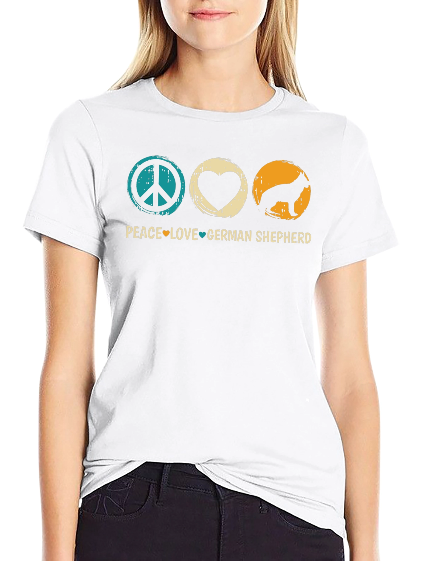 Black Peace Love German Shepherd T-Shirt view 9
