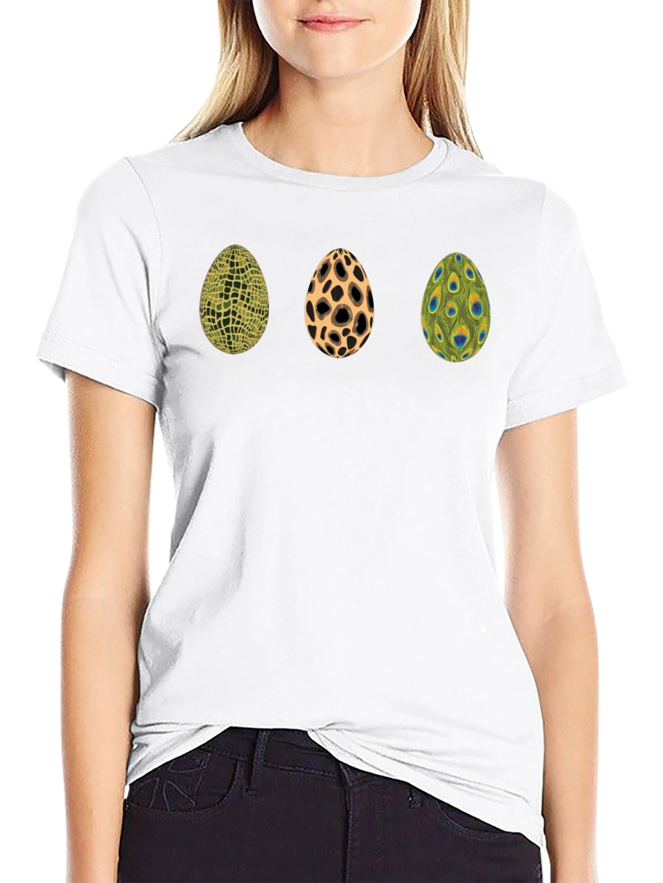 Black Novelty Egg Pattern Graphic T-Shirt view 9