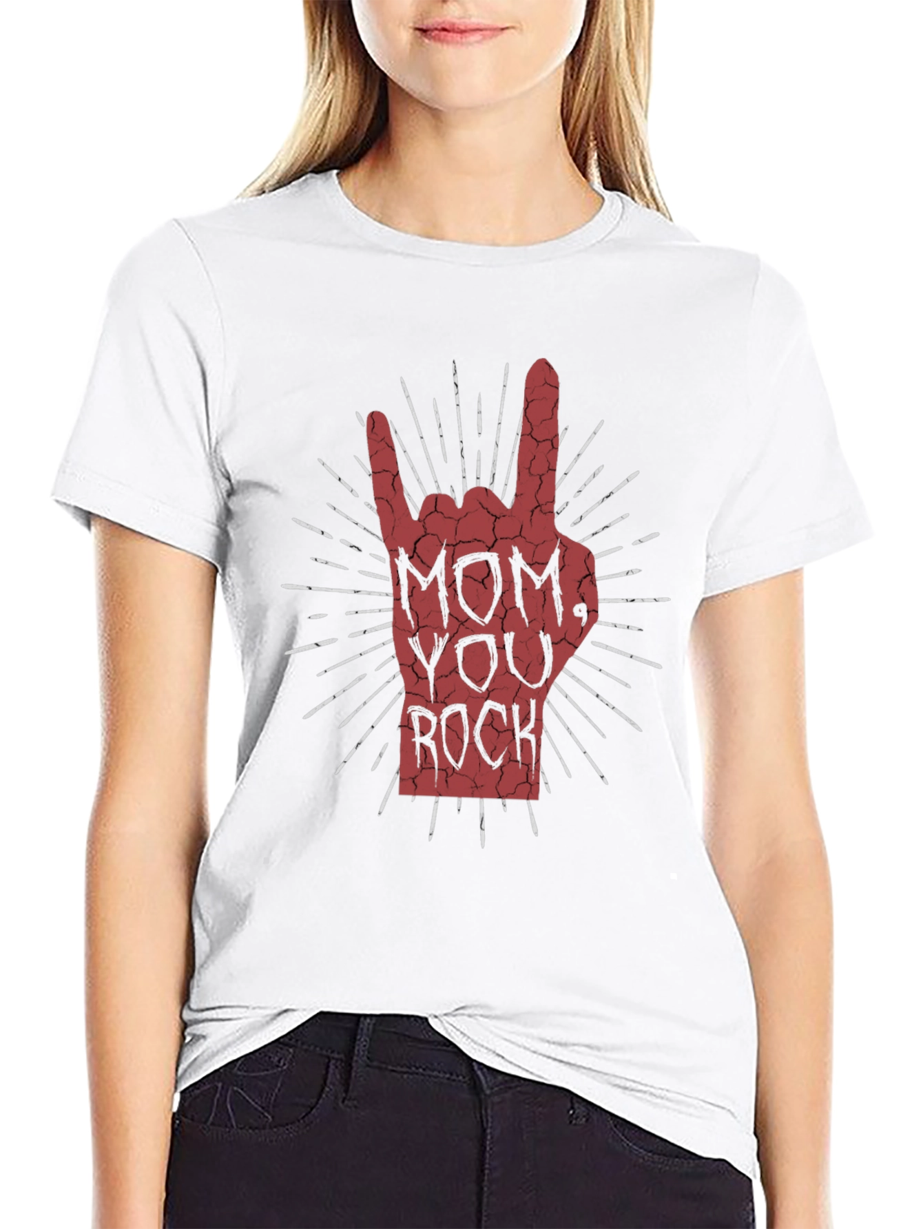 Black Mom You Rock Graphic T-Shirt - Black Crew Neck Tee view 9