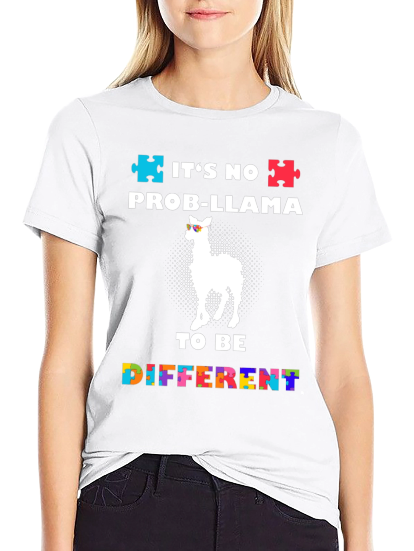 Black Autism Awareness Prob-Llama T-Shirt view 9