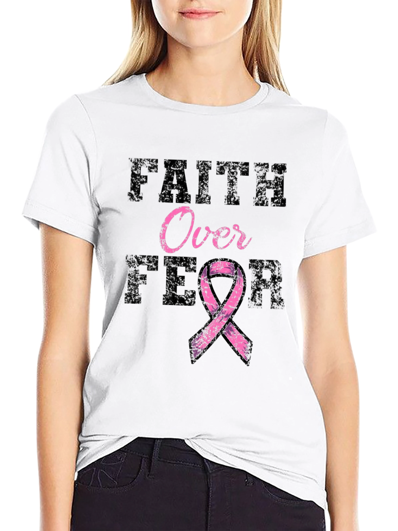 Black Faith Over Fear Breast Cancer Awareness T-Shirt view 9