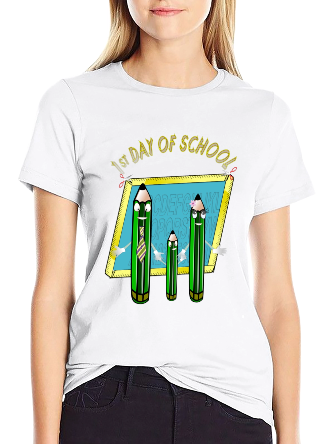 Black First Day of School T-Shirt: Animated Pencils view 9