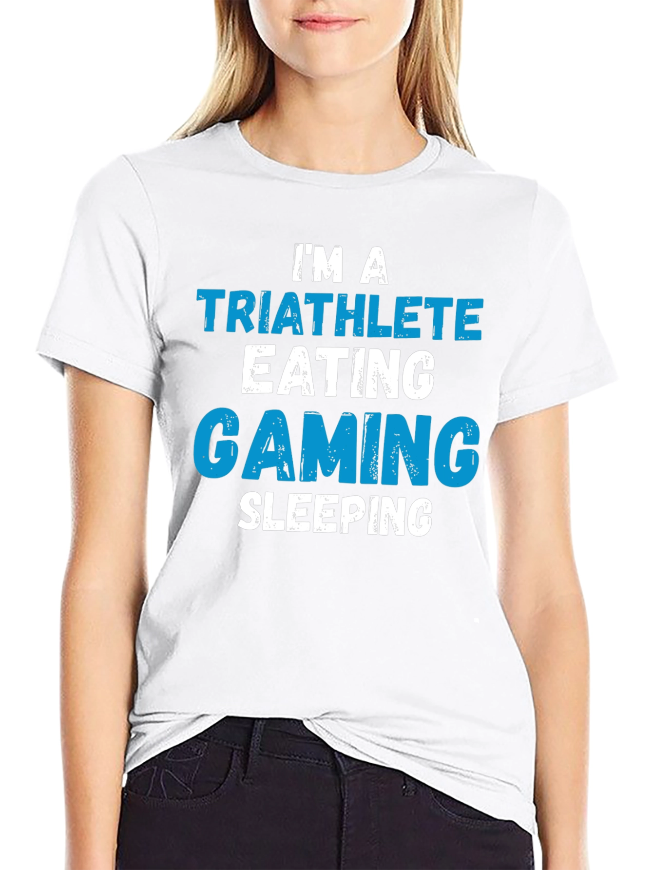 Black Triathlete Gaming Sleeping T-Shirt - Funny Sport Tee view 9