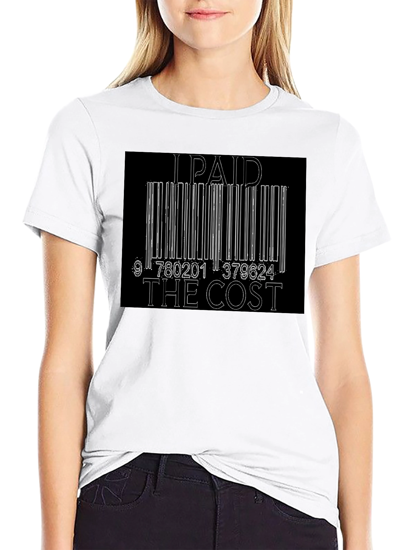 Black I Paid The Cost Barcode Graphic Black T-Shirt view 9