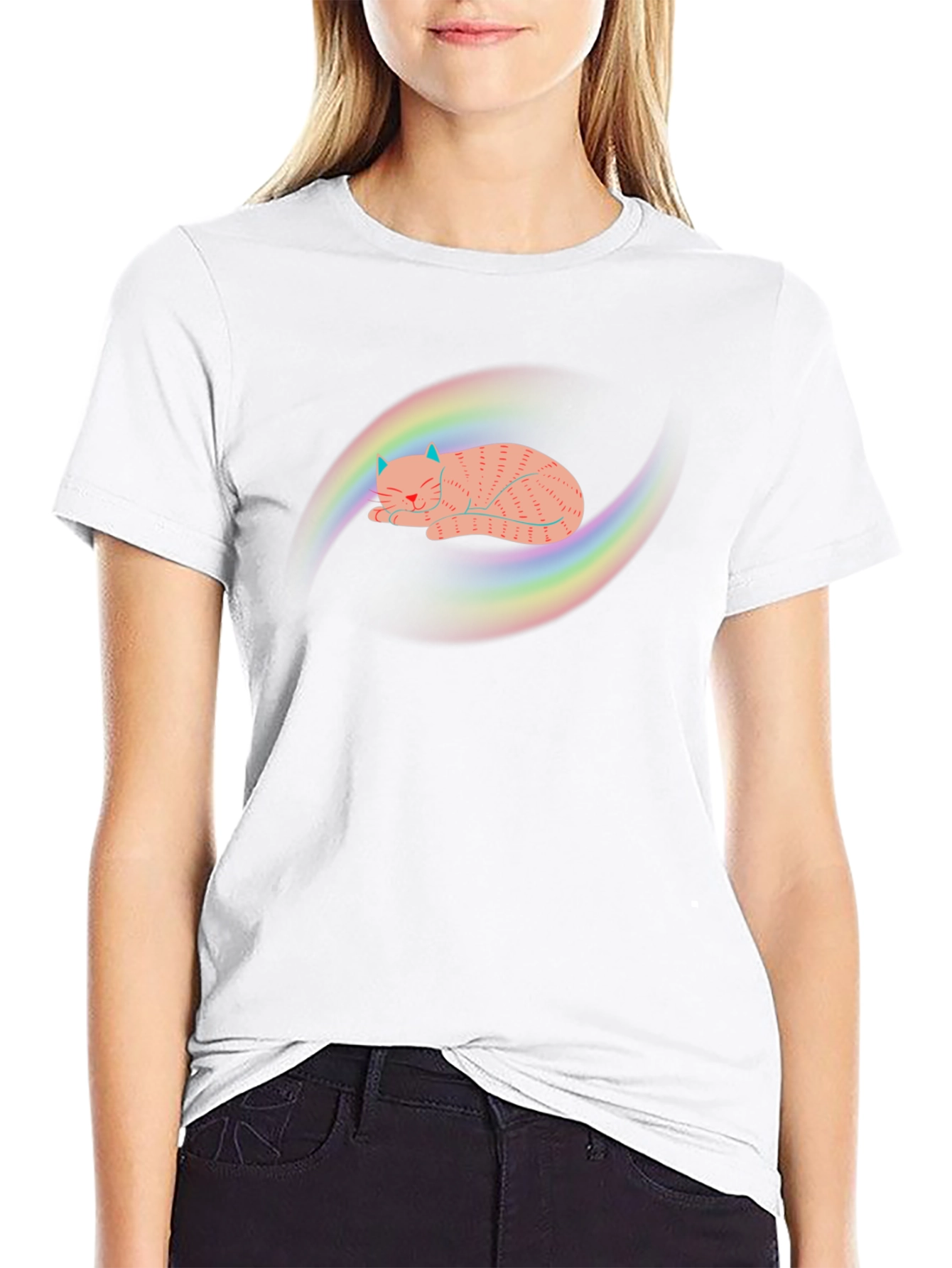 Black Rainbow Cat Graphic T-Shirt - Black view 9