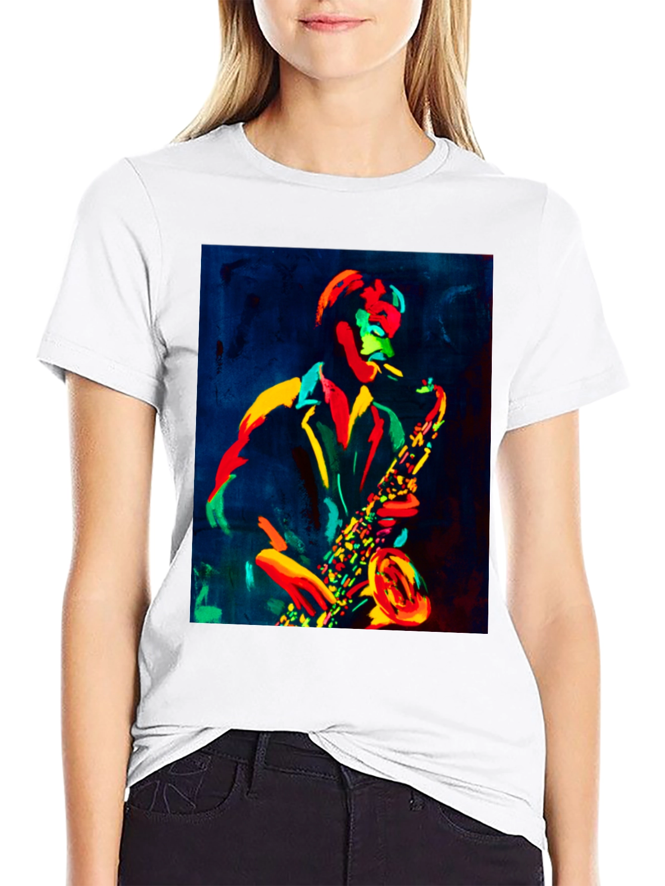 Black Jazz Saxophone Graphic Tee - Cool Music T-Shirt view 9