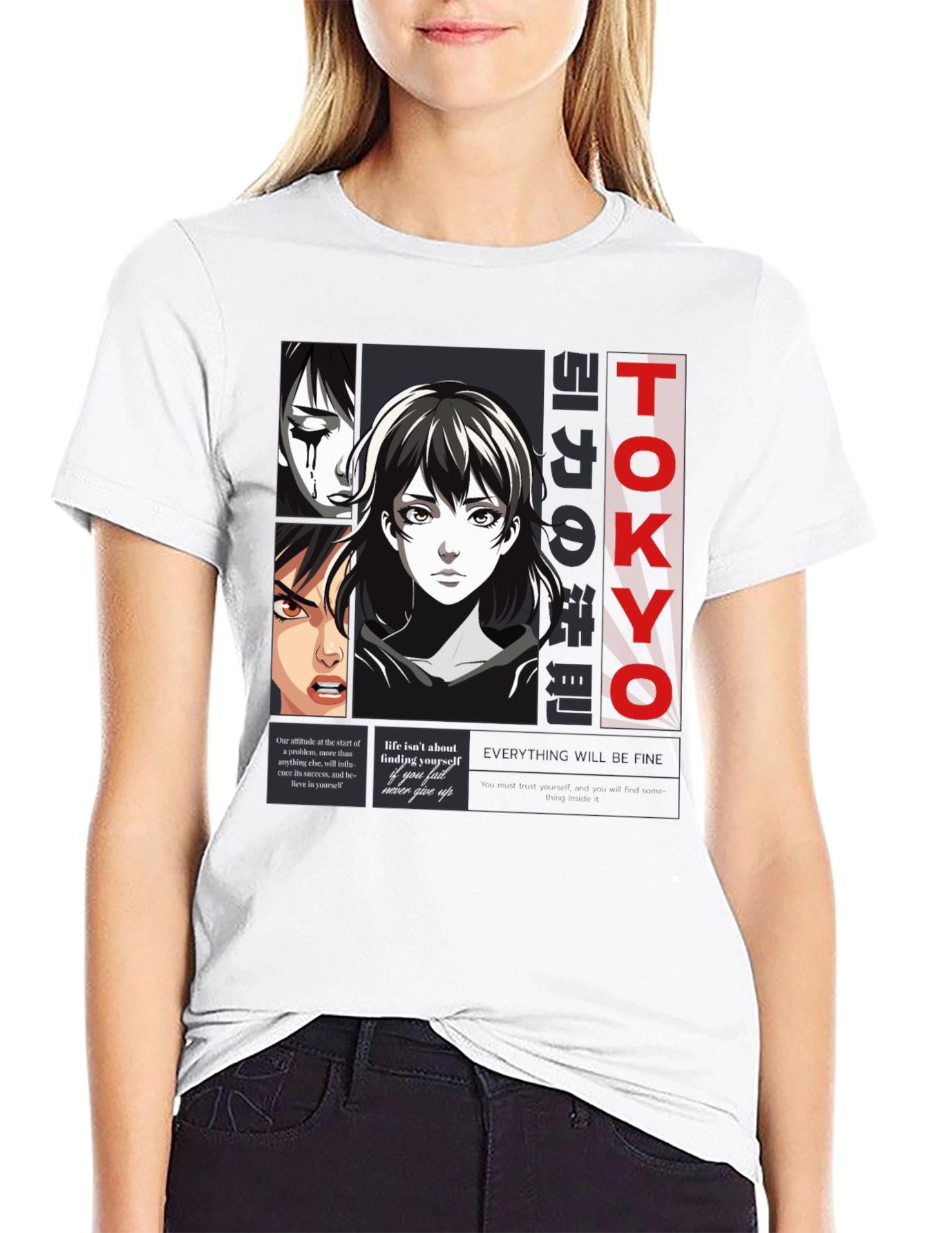 Black Anime Graphic Print T-Shirt - Tokyo Style view 9