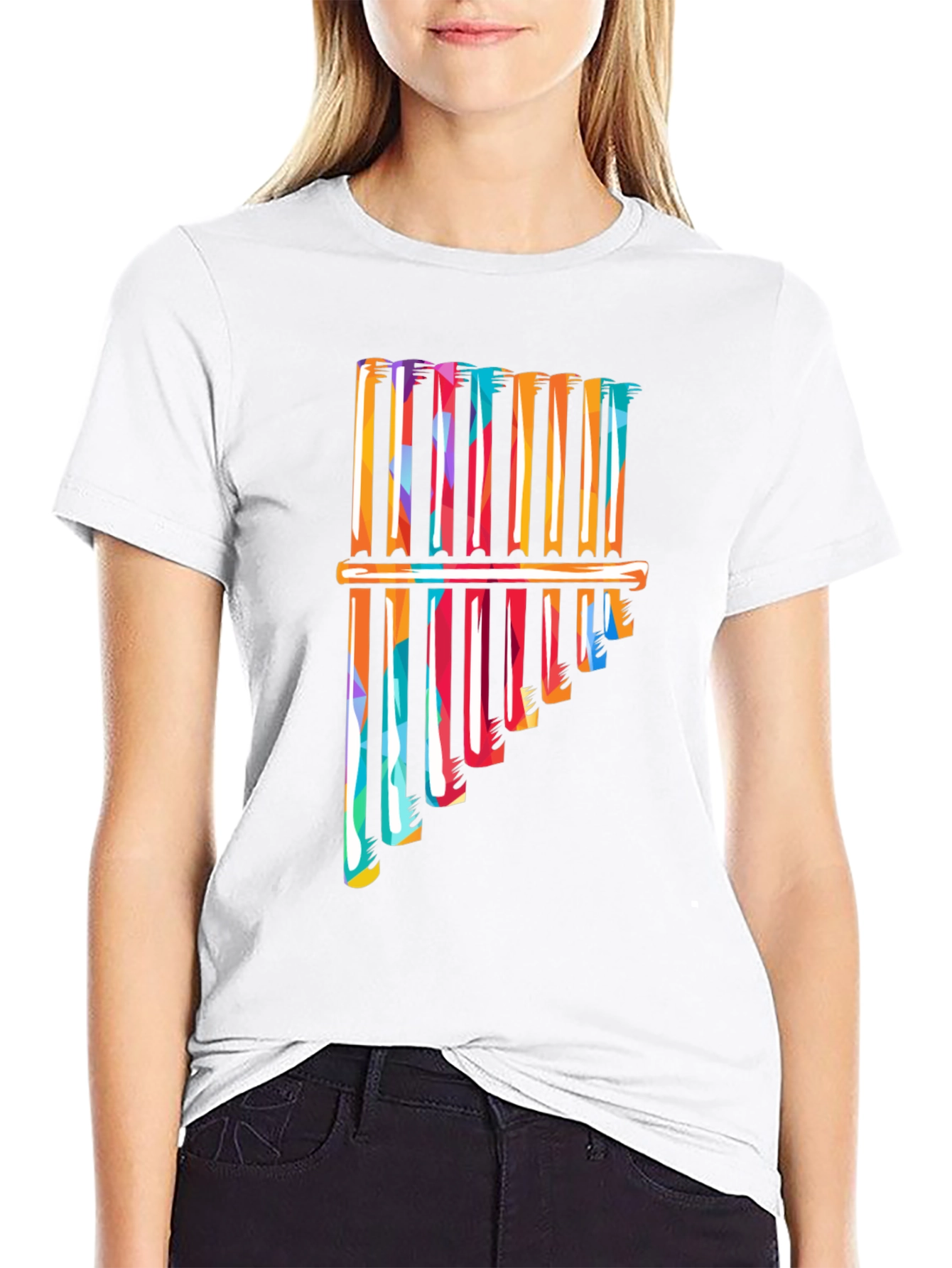 Black Colorful Pan Flute Graphic T-Shirt view 9