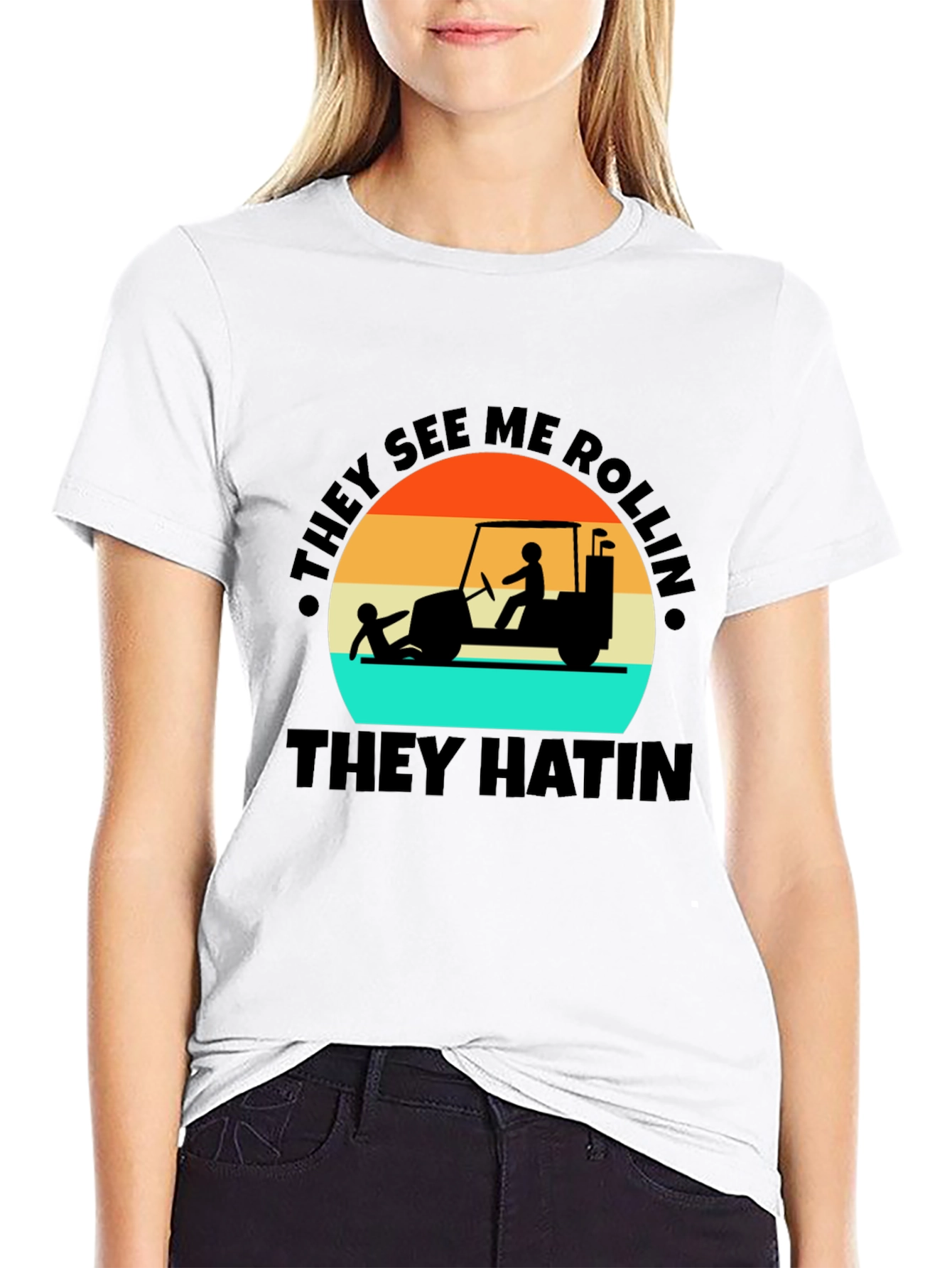 Black They See Me Rollin' Tee - Funny Golf Humor T-Shirt view 9