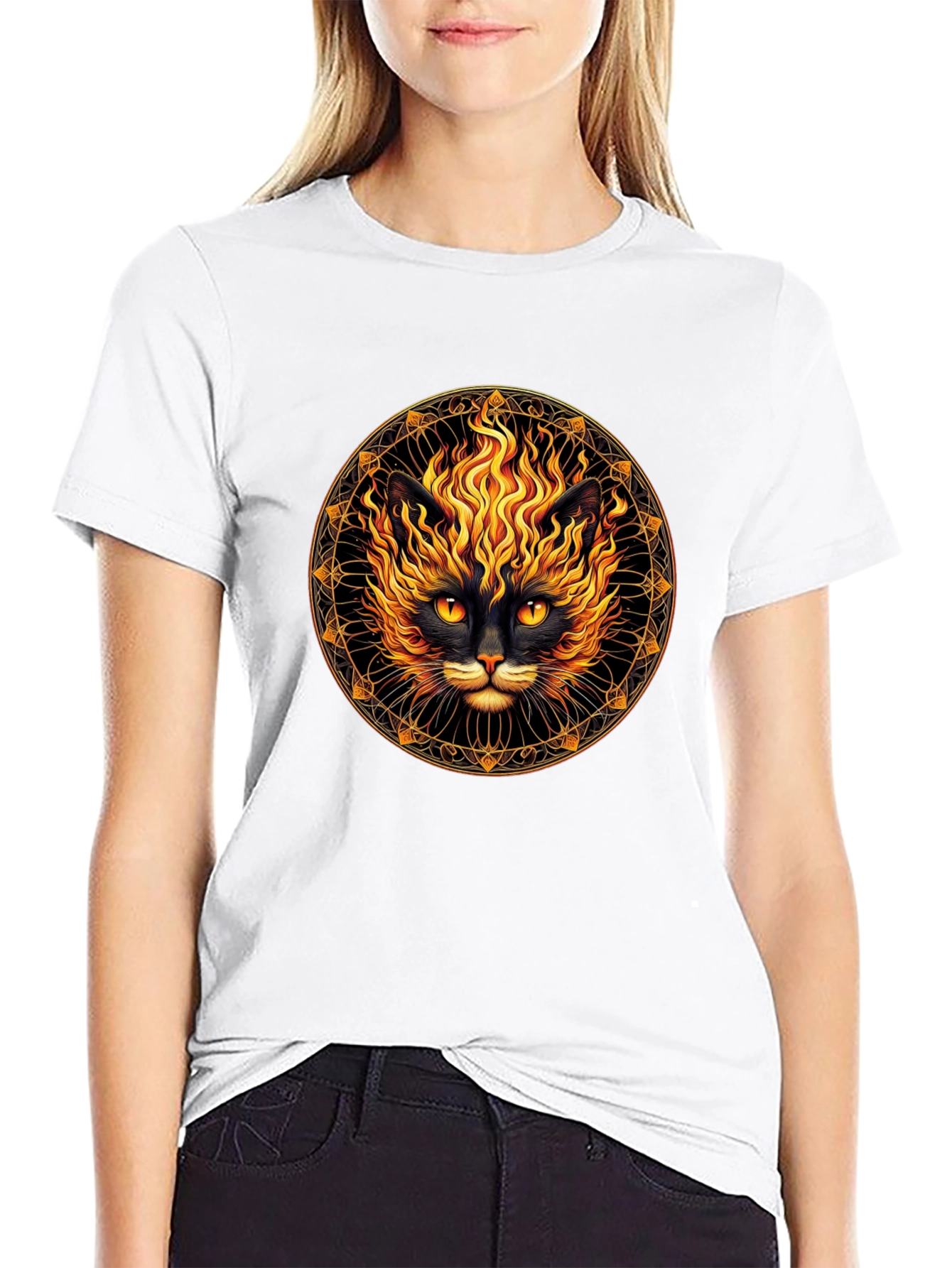 Black Fiery Cat Graphic T-Shirt - Black view 9