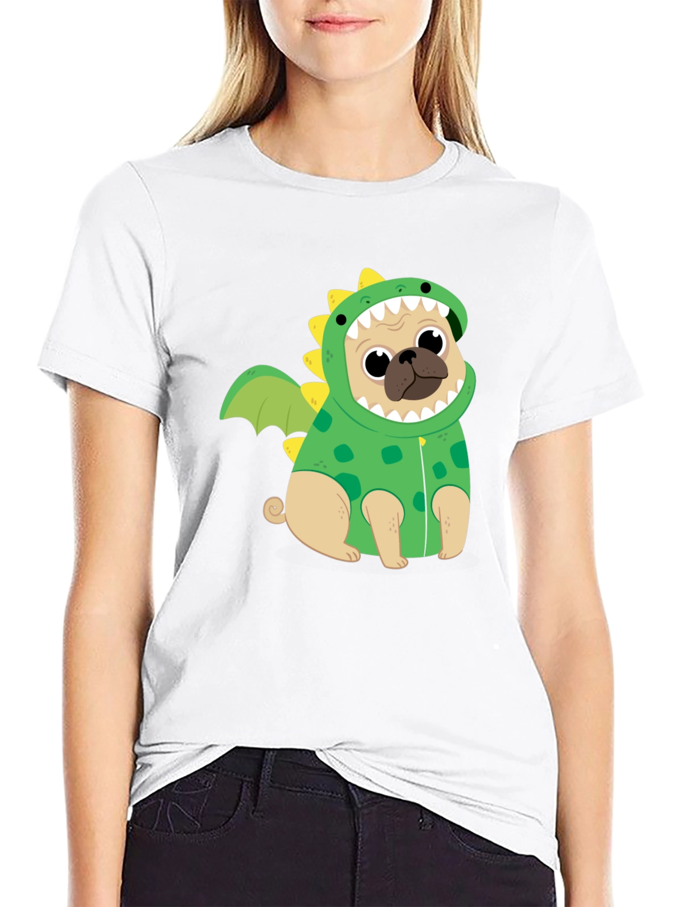 Black Pug Dinosaur Costume T-Shirt view 9