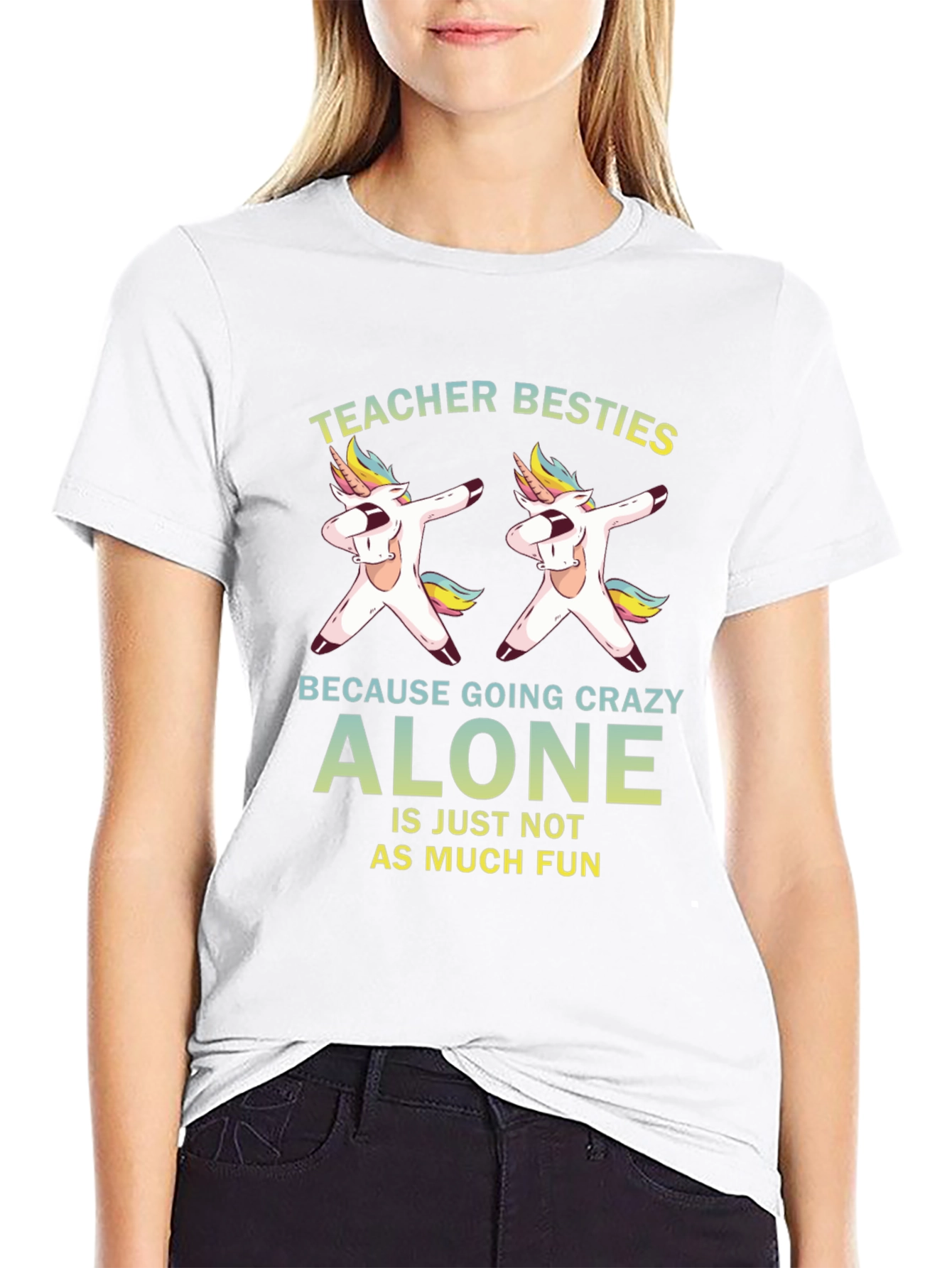 Teacher Besties Unicorn Dabbing Black T-Shirt - 9