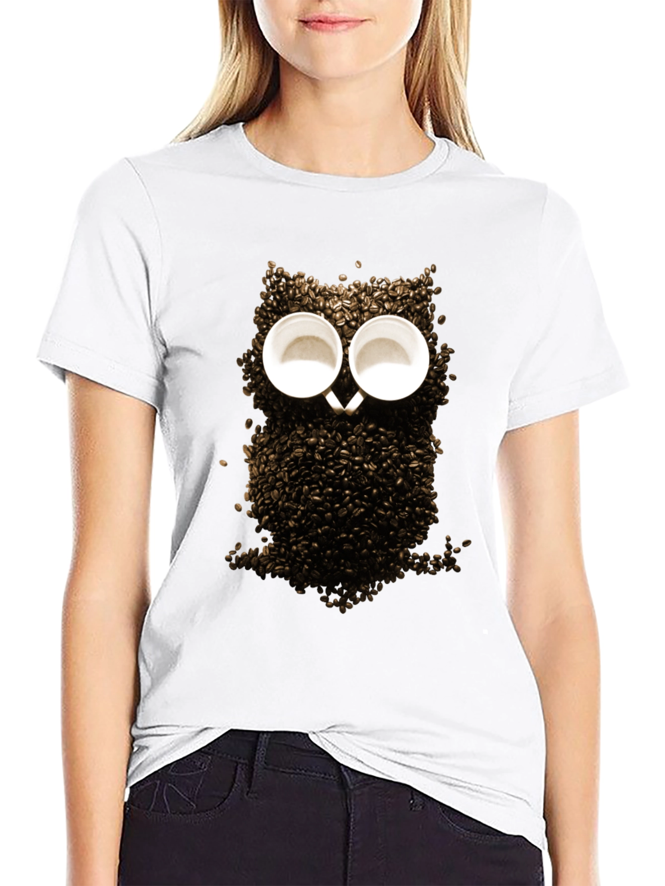 Black Coffee Bean Owl Graphic T-Shirt - Unique Design view 9