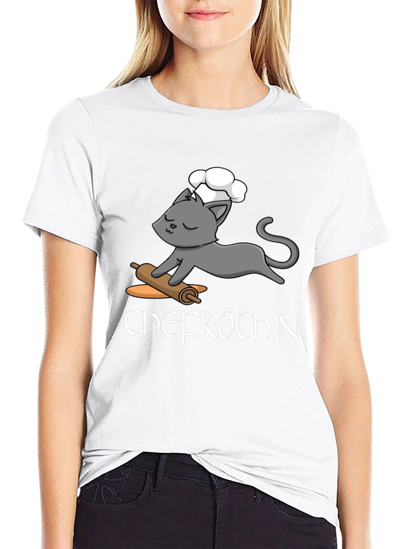 Black Chefkoch T-Shirt - Cute Cat Baker Design view 9