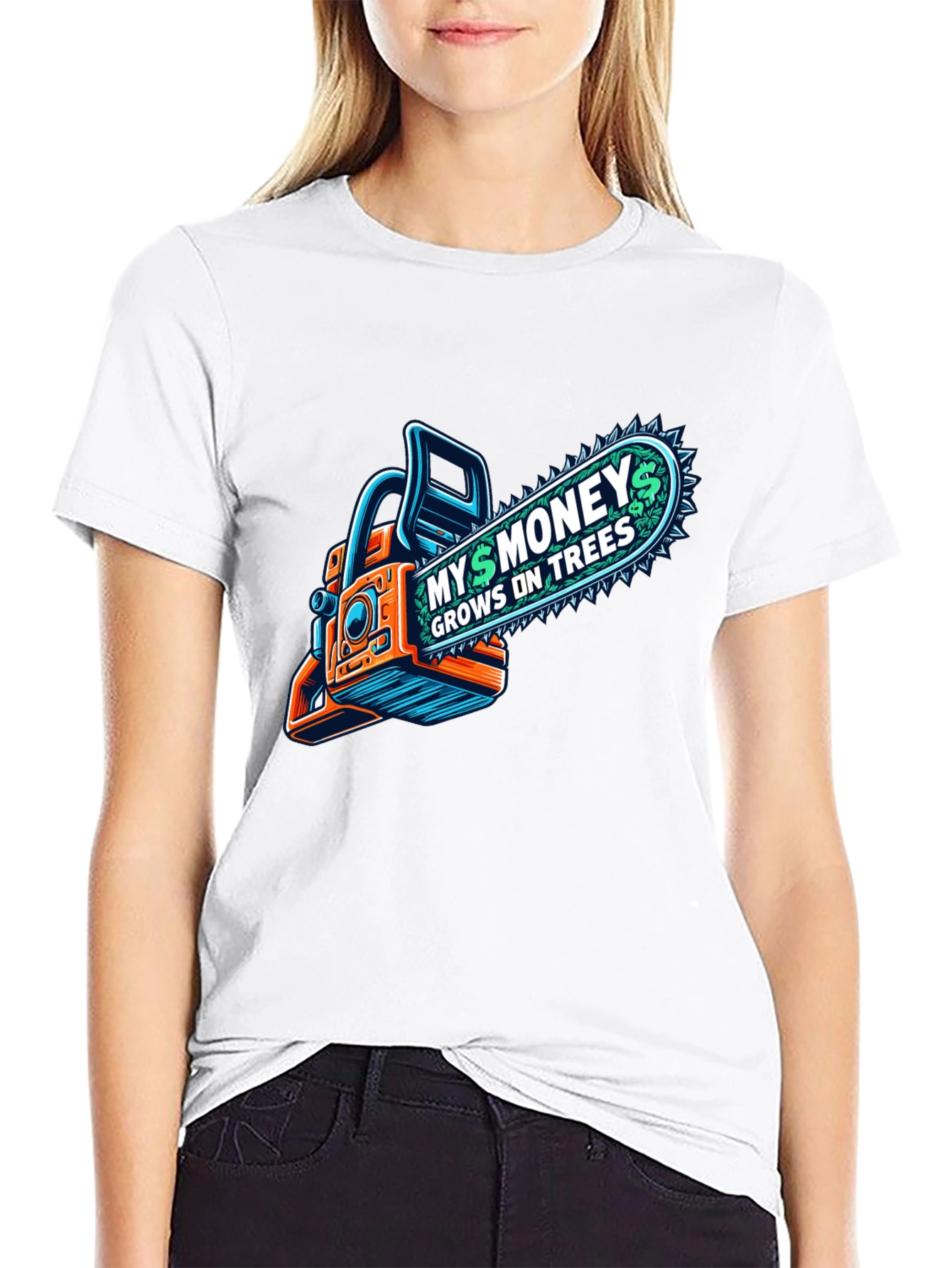 Black Money Grows on Trees Chainsaw T-Shirt view 9