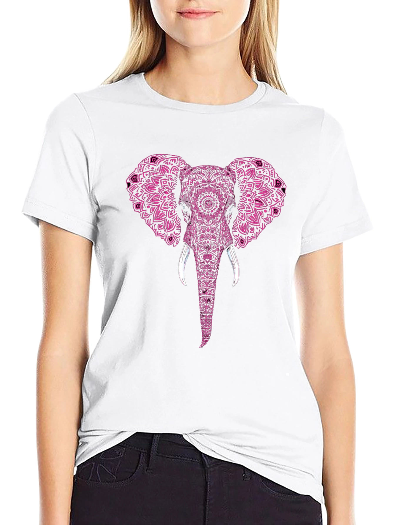 Black Elephant Mandala Print Men's T-Shirt view 9