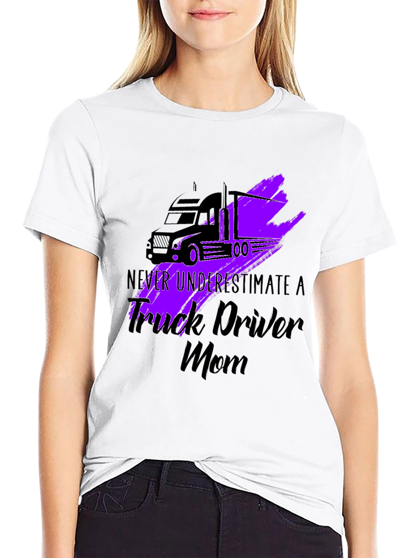 Black Trucker Mom T-Shirt - Never Underestimate view 9