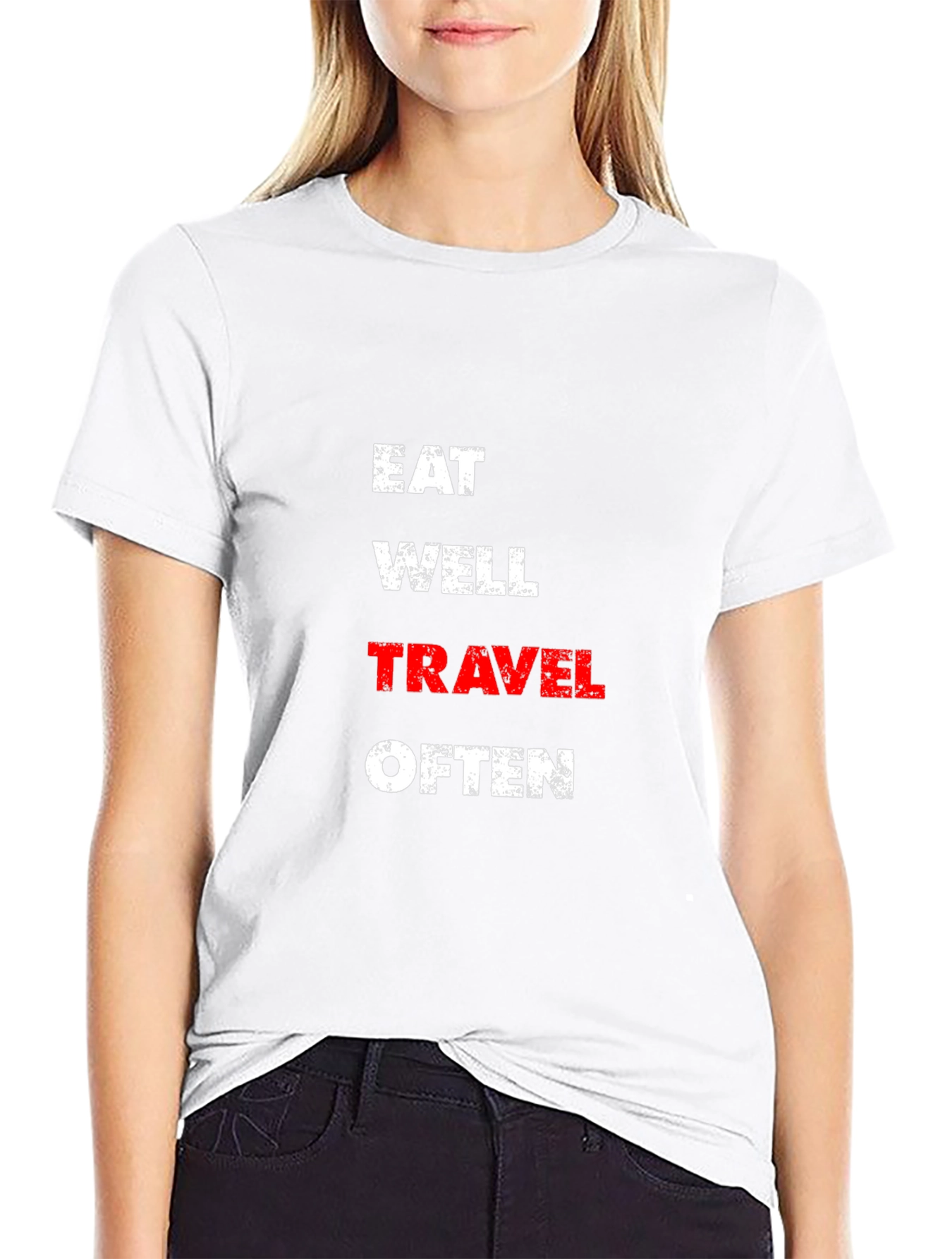 Black Eat Well Travel Often Black T-Shirt view 9