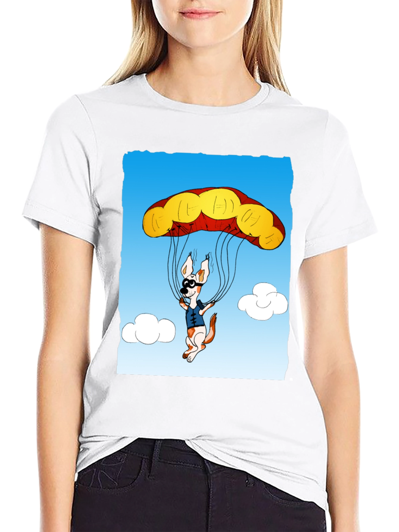 Black Parachuting Dog Graphic Tee - Black Cotton T-Shirt view 9