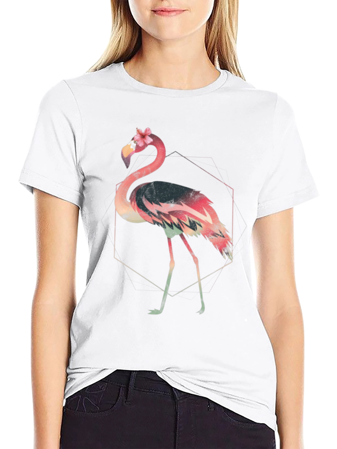 Black Floral Flamingo Graphic Tee - Modern Style view 9