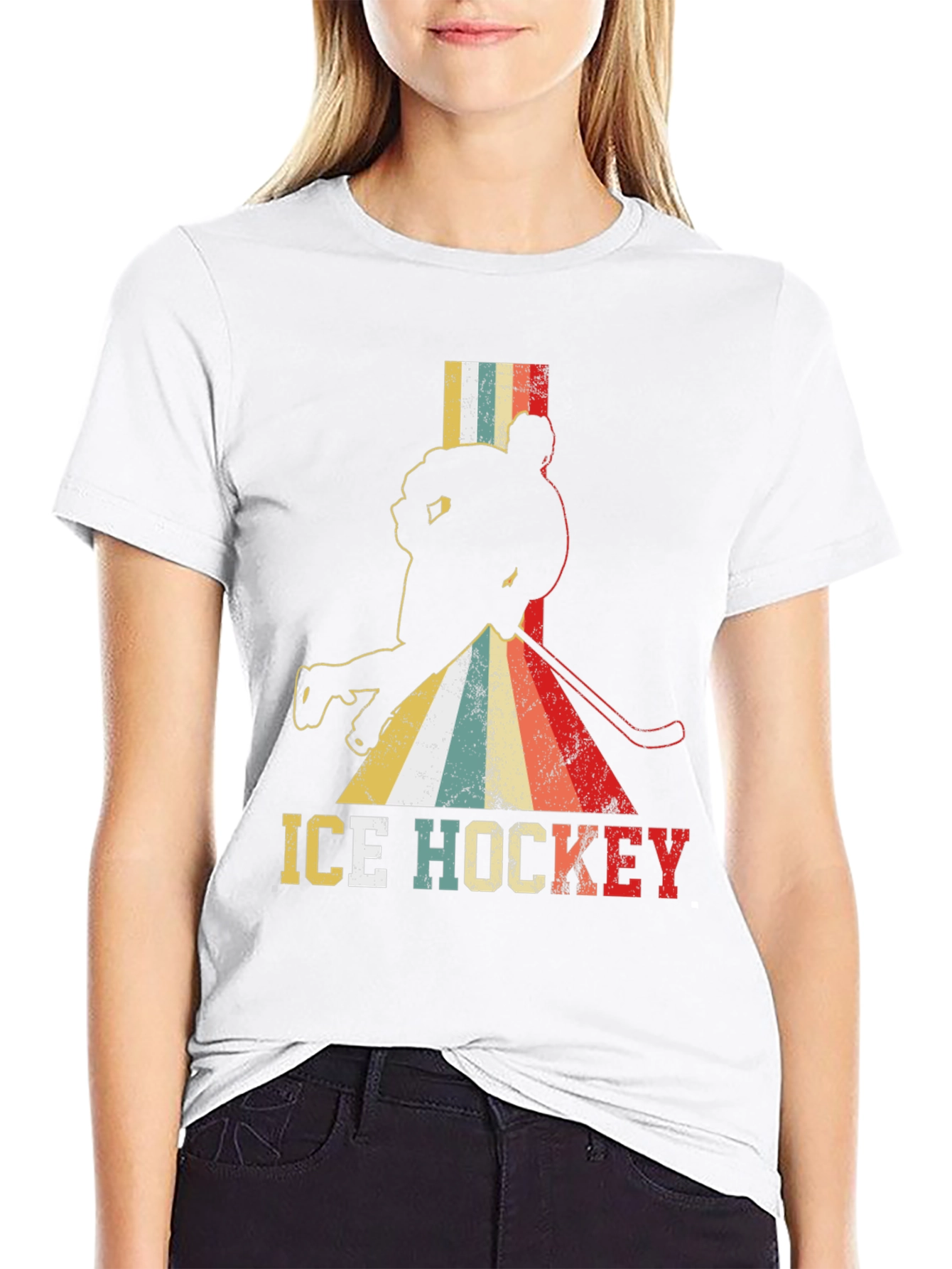 Black Retro Ice Hockey T-Shirt - Vintage Style Tee view 9
