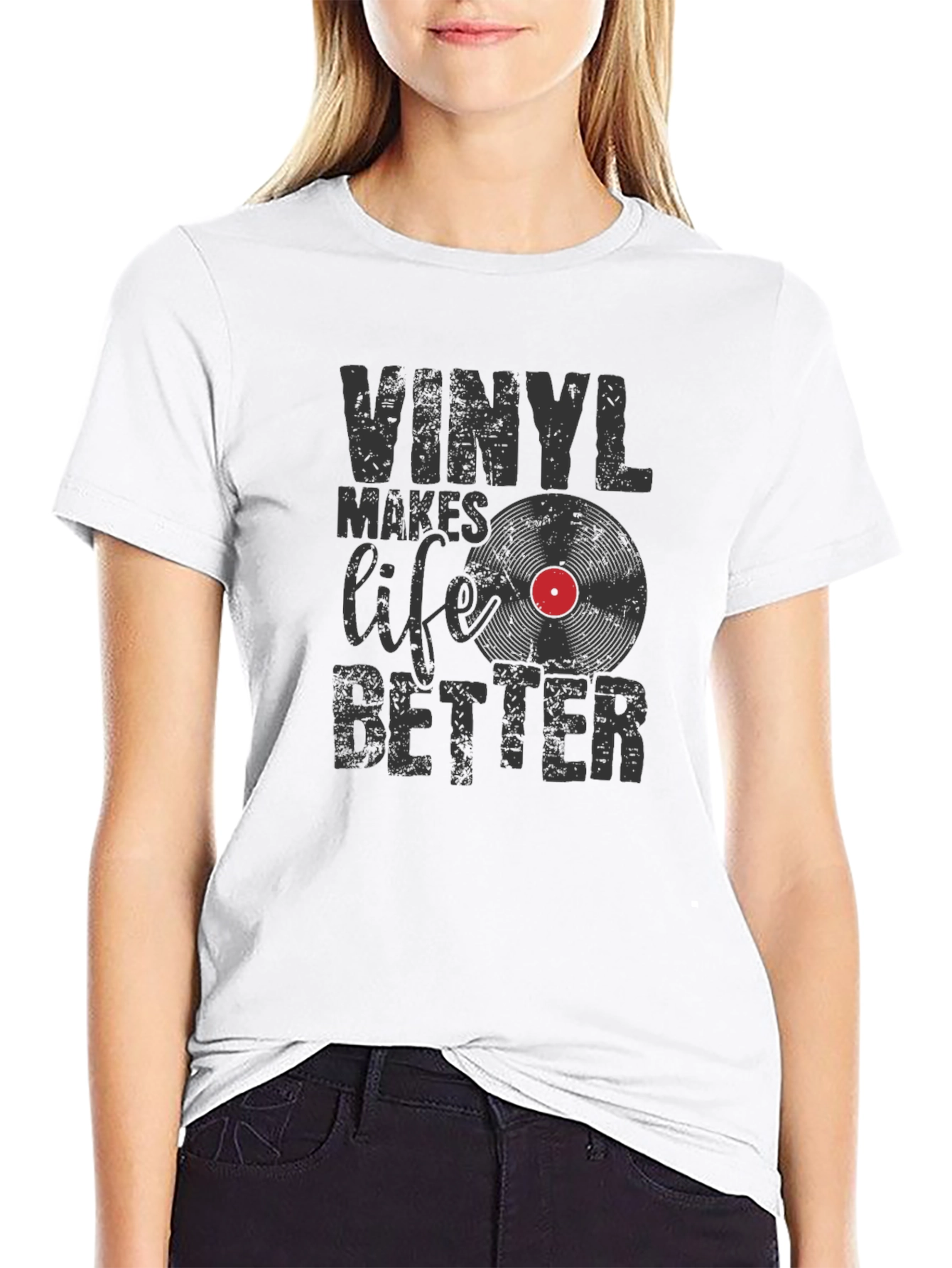 Black Vinyl Makes Life Better Graphic Tee view 9