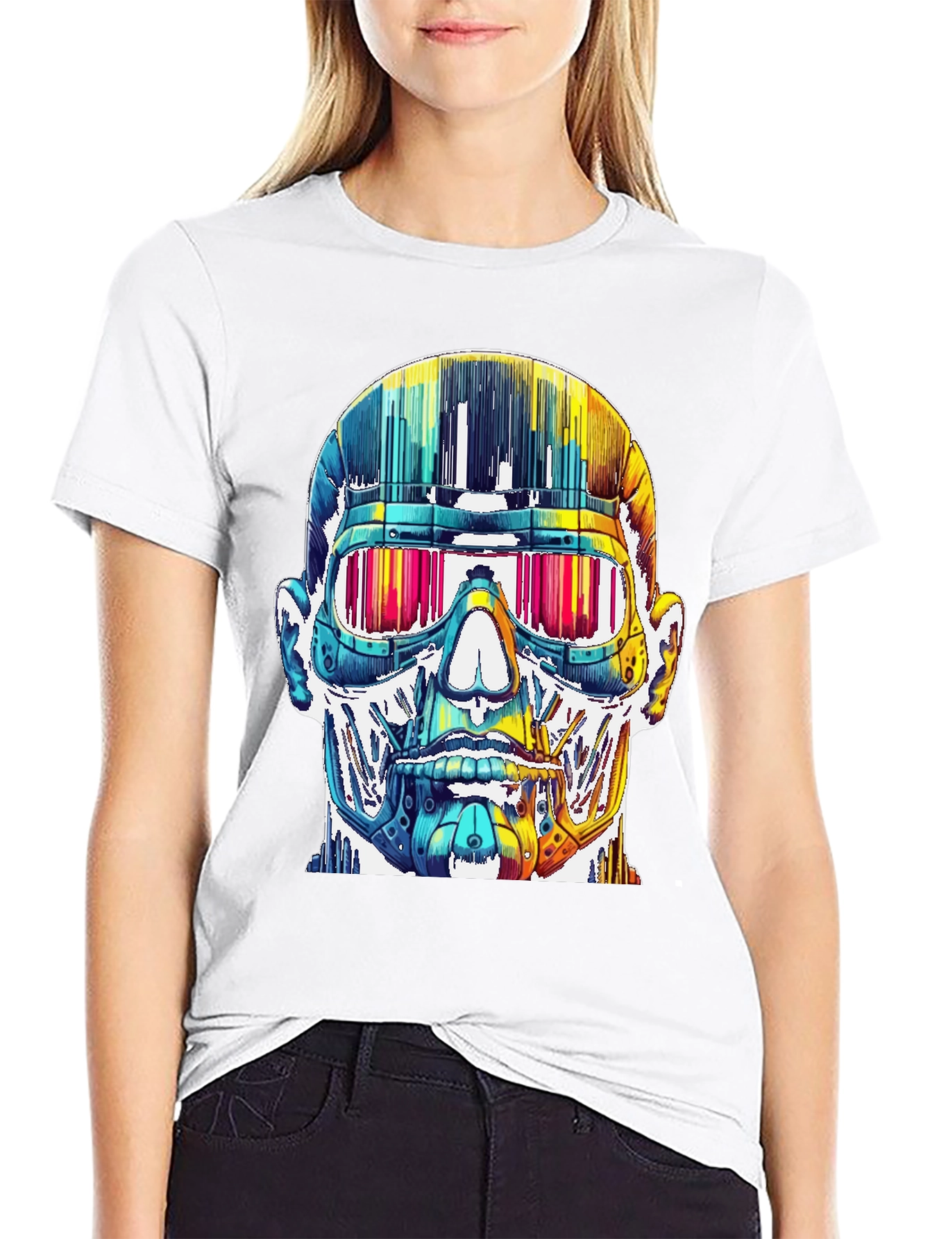 Black Cyberpunk Skull Graphic Tee view 9