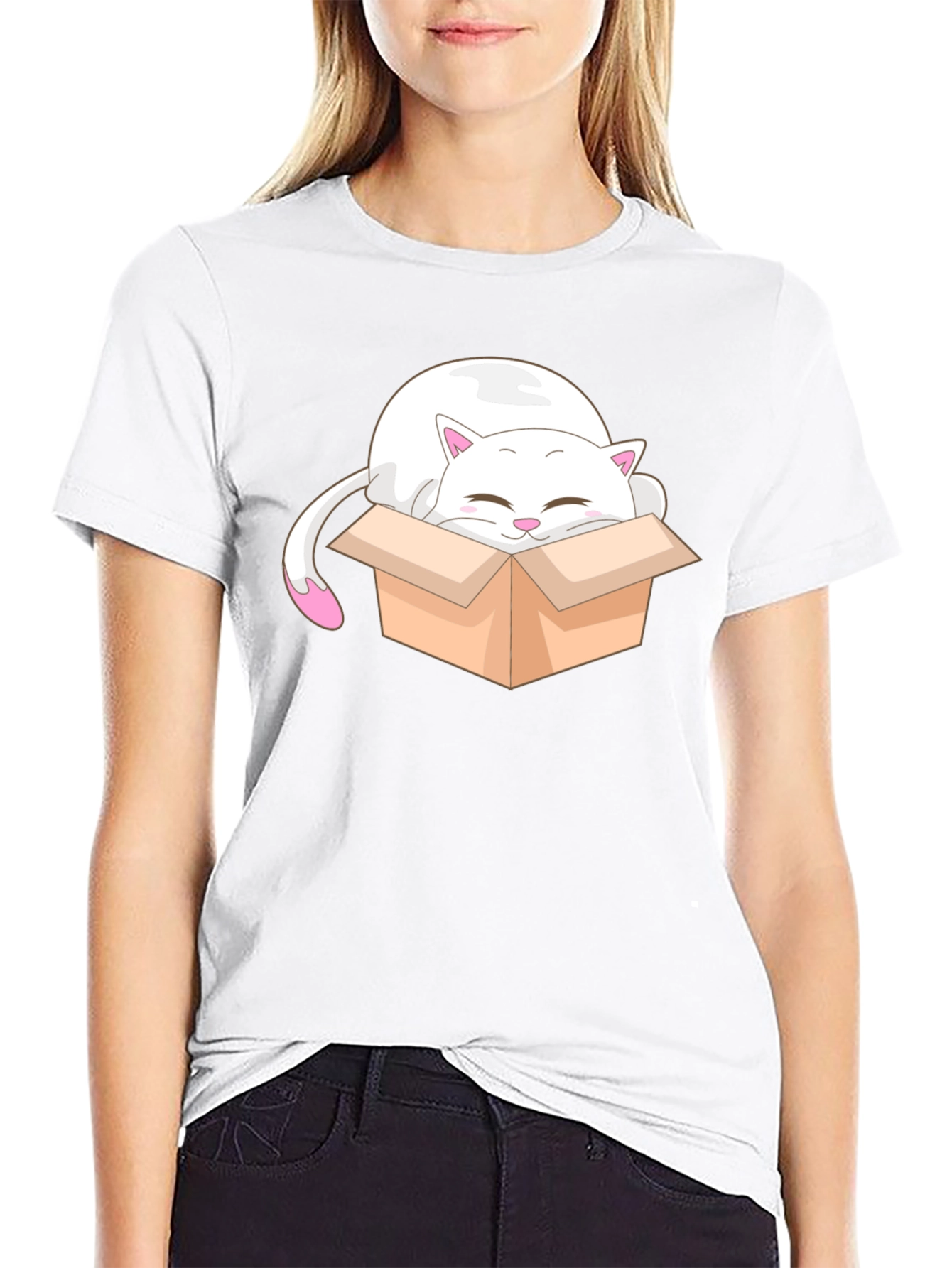 Black Cute Cat in Box Graphic T-Shirt view 9