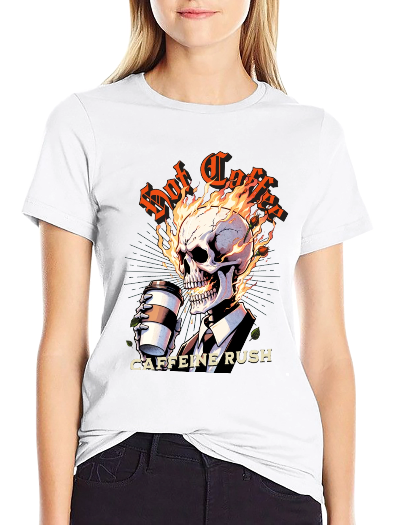 Black Hot Coffee Caffeine Rush Graphic T-Shirt view 9